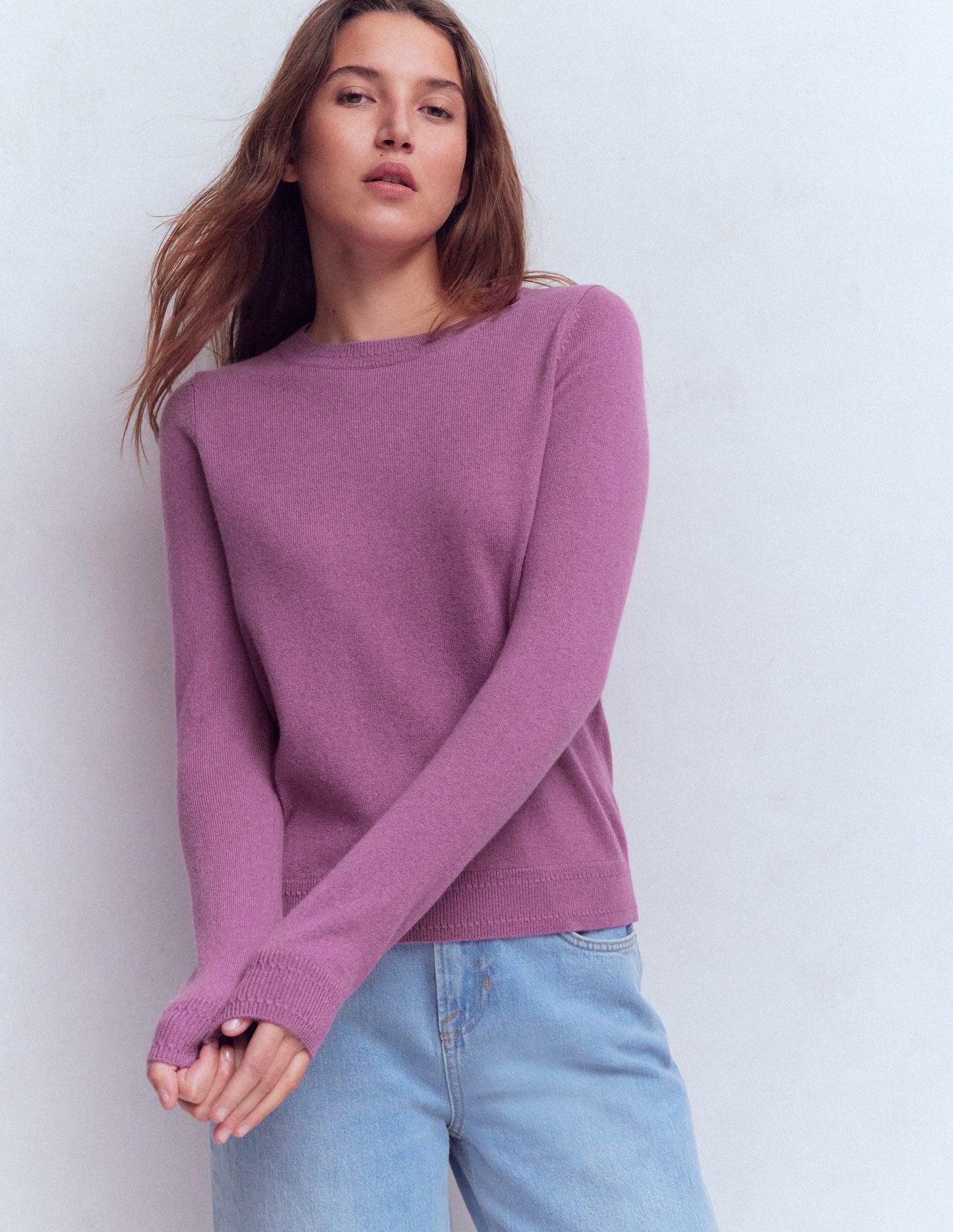 Eva Cashmere Crew Neck Sweater-Clover Purple