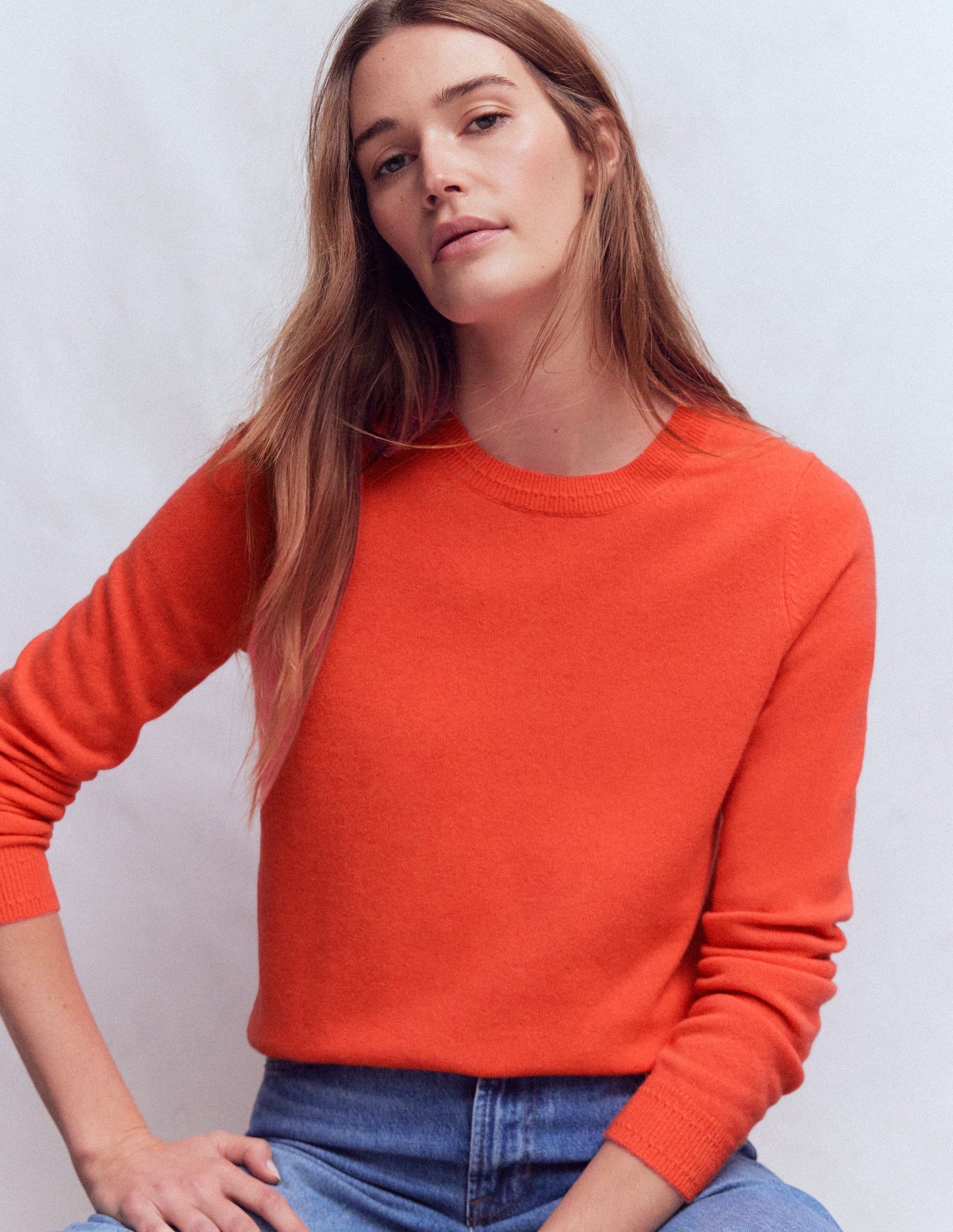 Eva Cashmere Crew Neck Sweater-Fiery Orange Melange