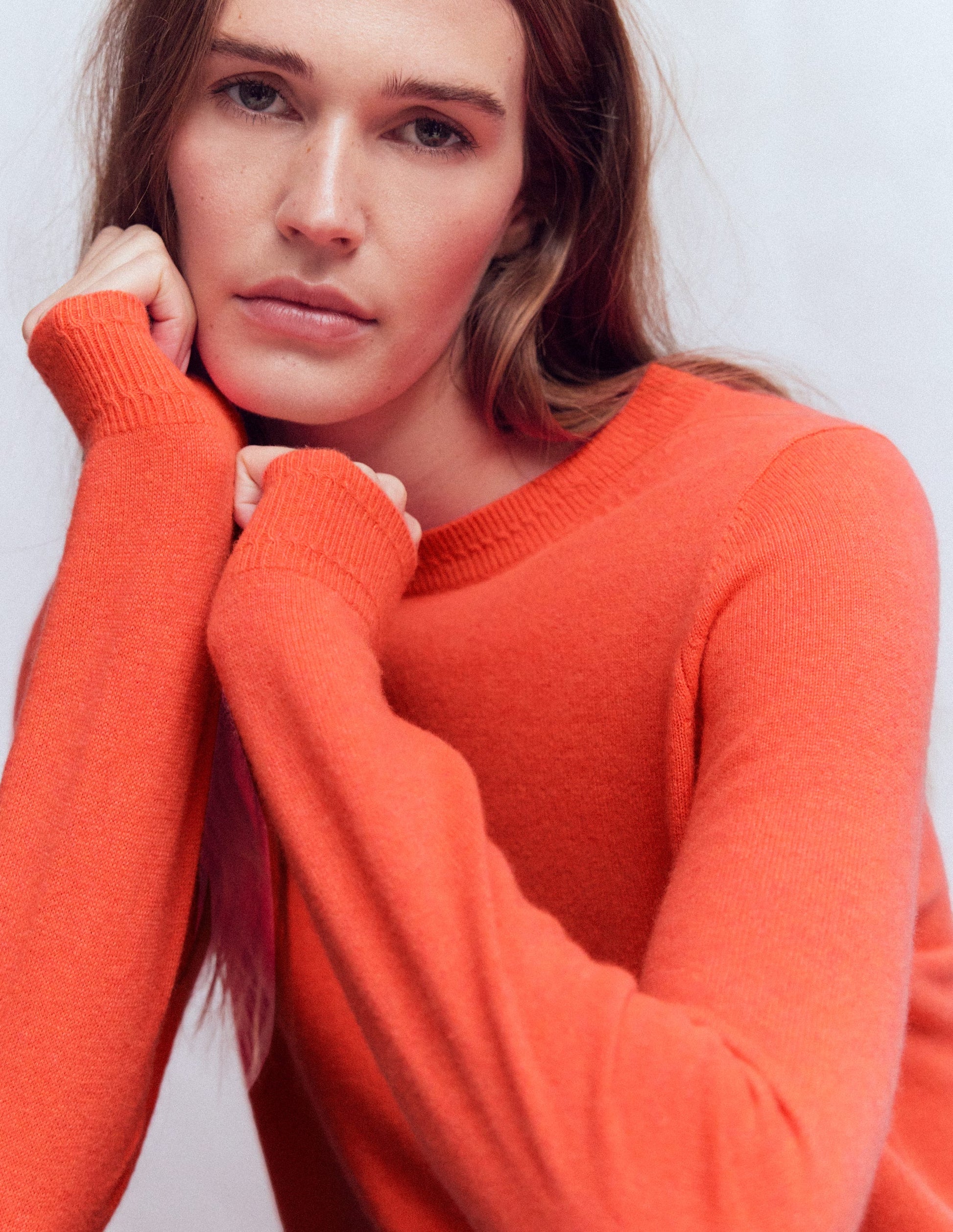 Eva Cashmere Crew Neck Sweater-Fiery Orange Melange-2