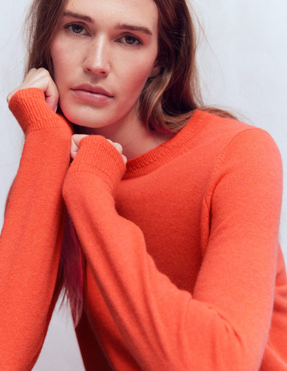 Eva Cashmere Crew Neck Sweater-Fiery Orange Melange-2