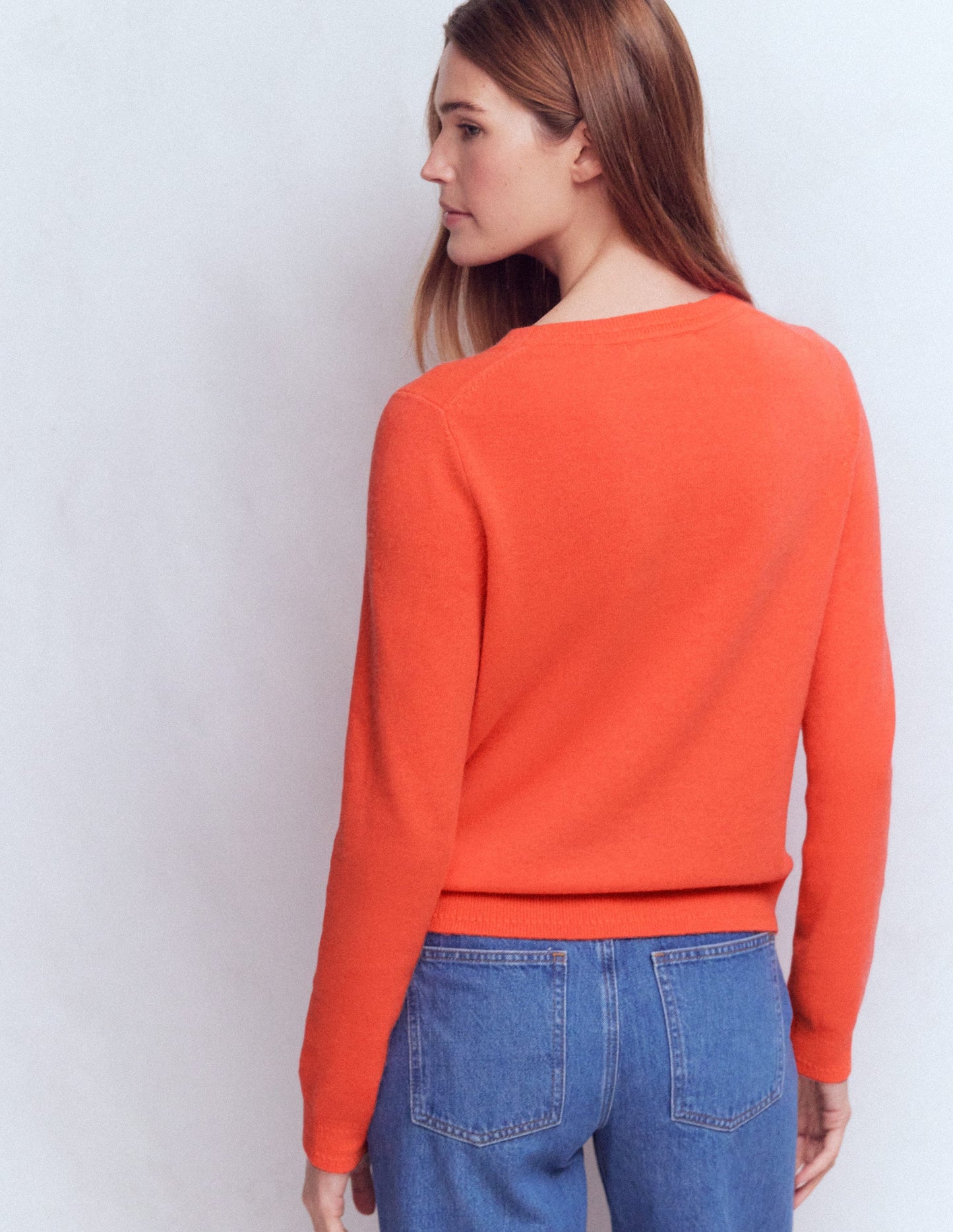 Eva Cashmere Crew Neck Sweater-Fiery Orange Melange