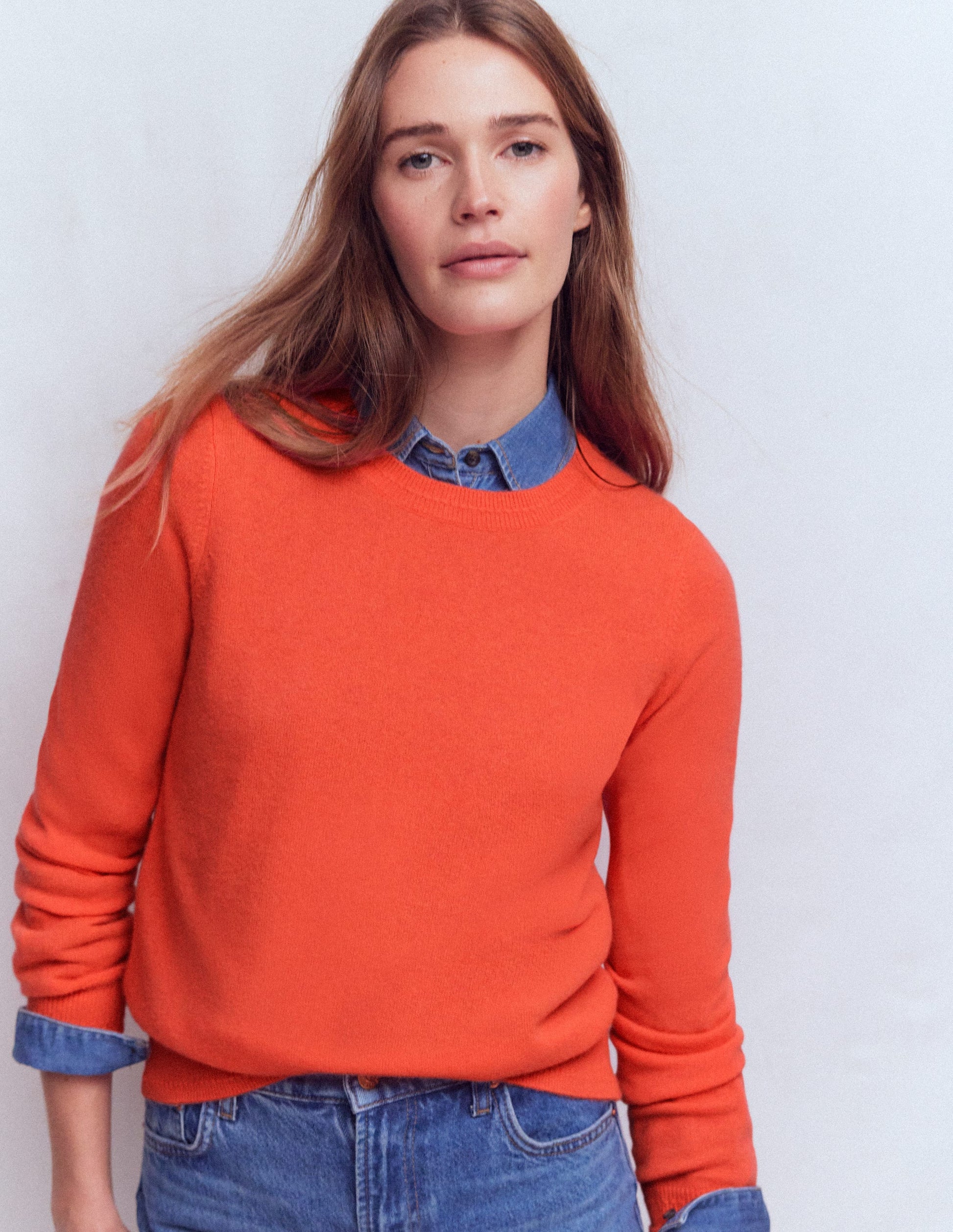 Eva Cashmere Crew Neck Sweater-Fiery Orange Melange-4