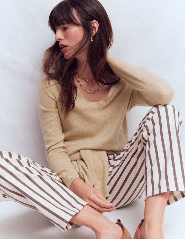 Eva Cashmere V-Neck Sweater-Chinchilla Melange