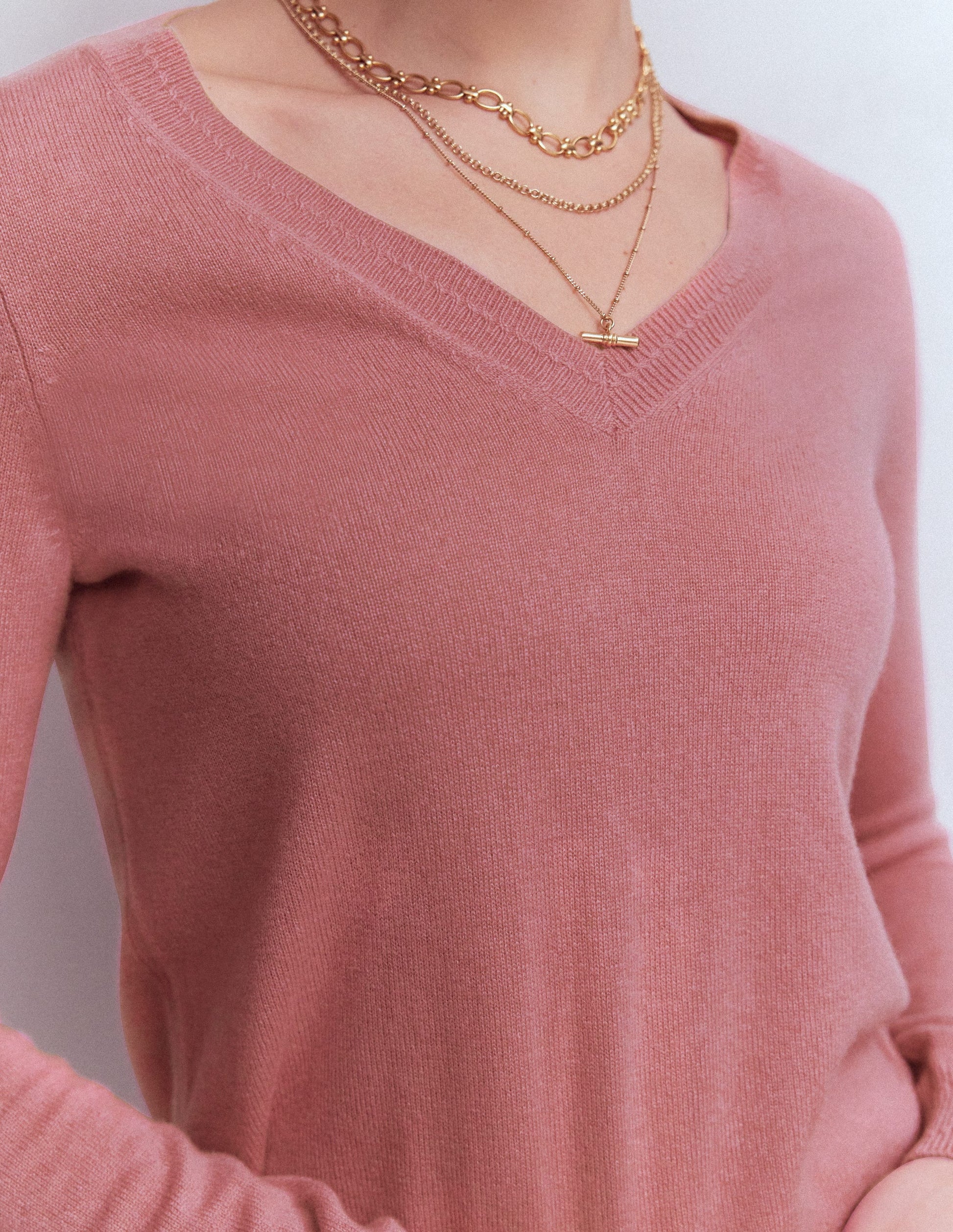 Eva Cashmere V-Neck Sweater-Camelia Pink-2