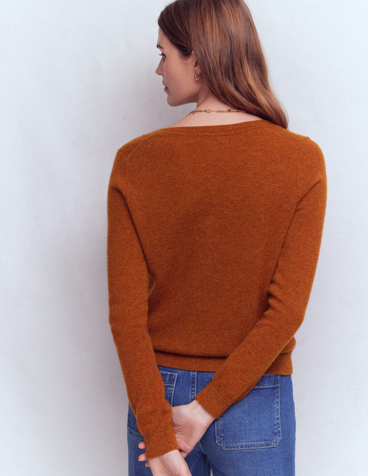 Eva Cashmere V-Neck Sweater-Cognac Melange - Image 3