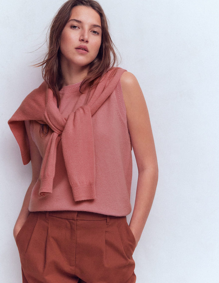 Eva Cashmere Vest-Camelia Pink