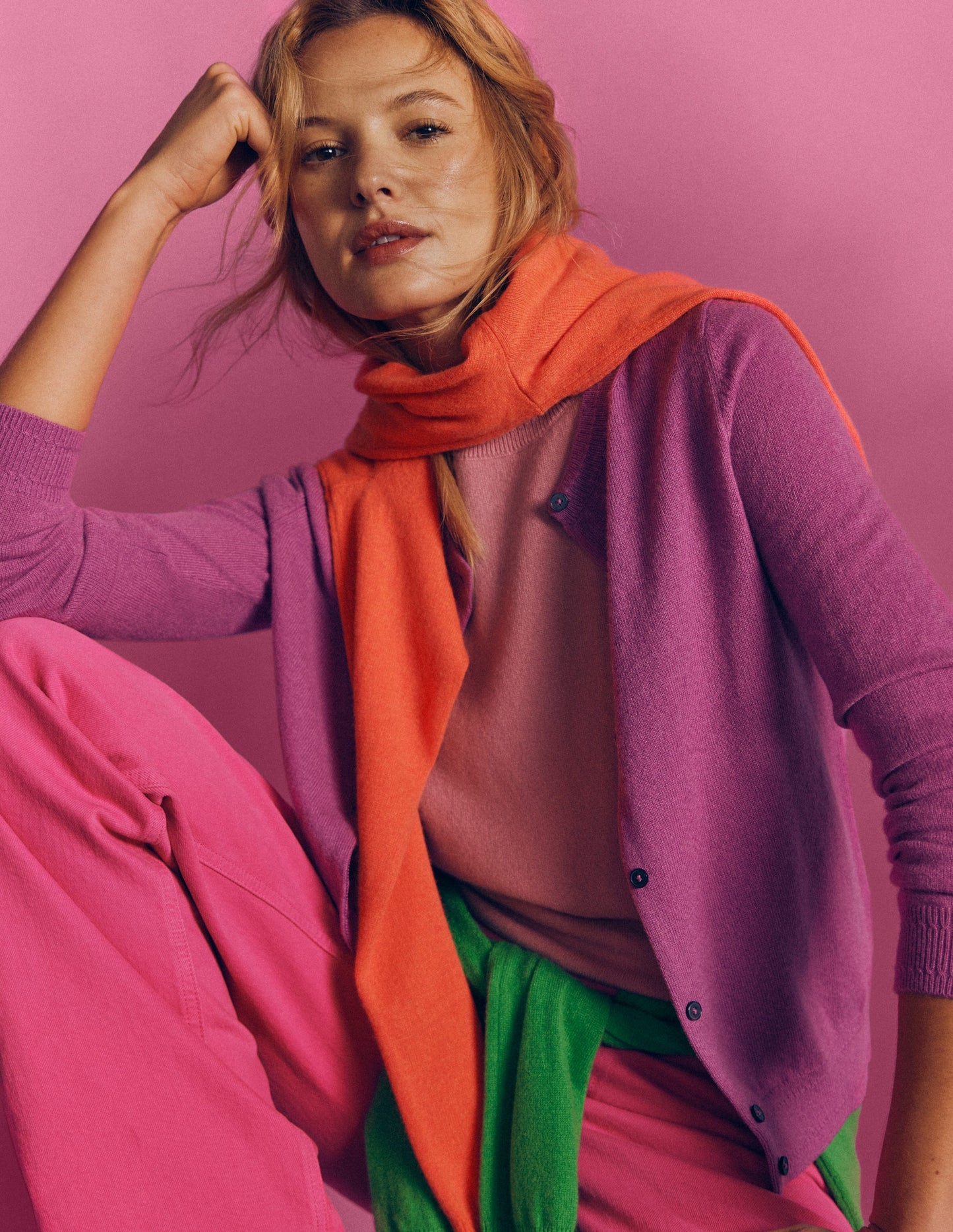 Eva Cashmere Crew Cardigan-Clover Purple