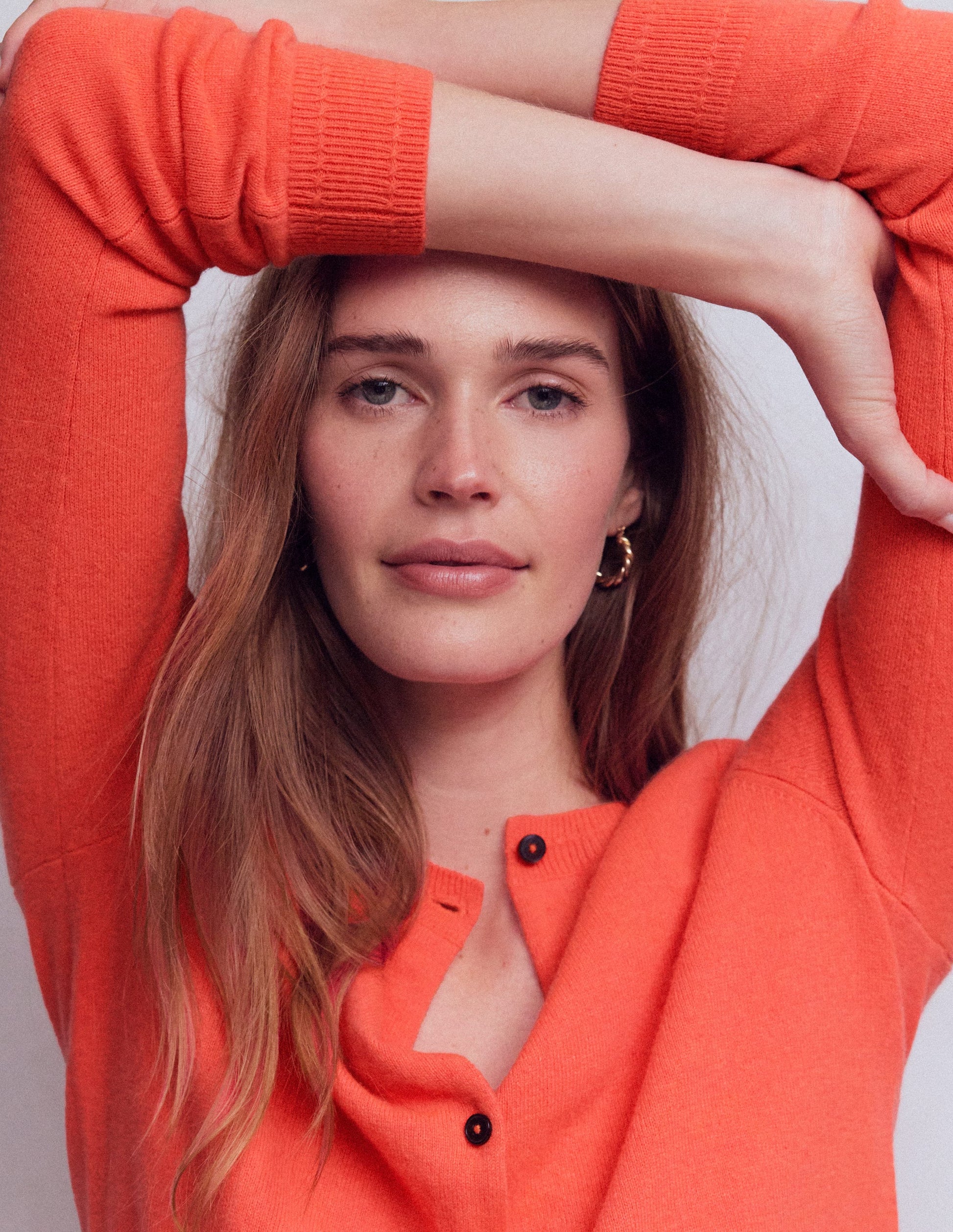 Eva Cashmere Crew Cardigan-Fiery Orange Melange-2