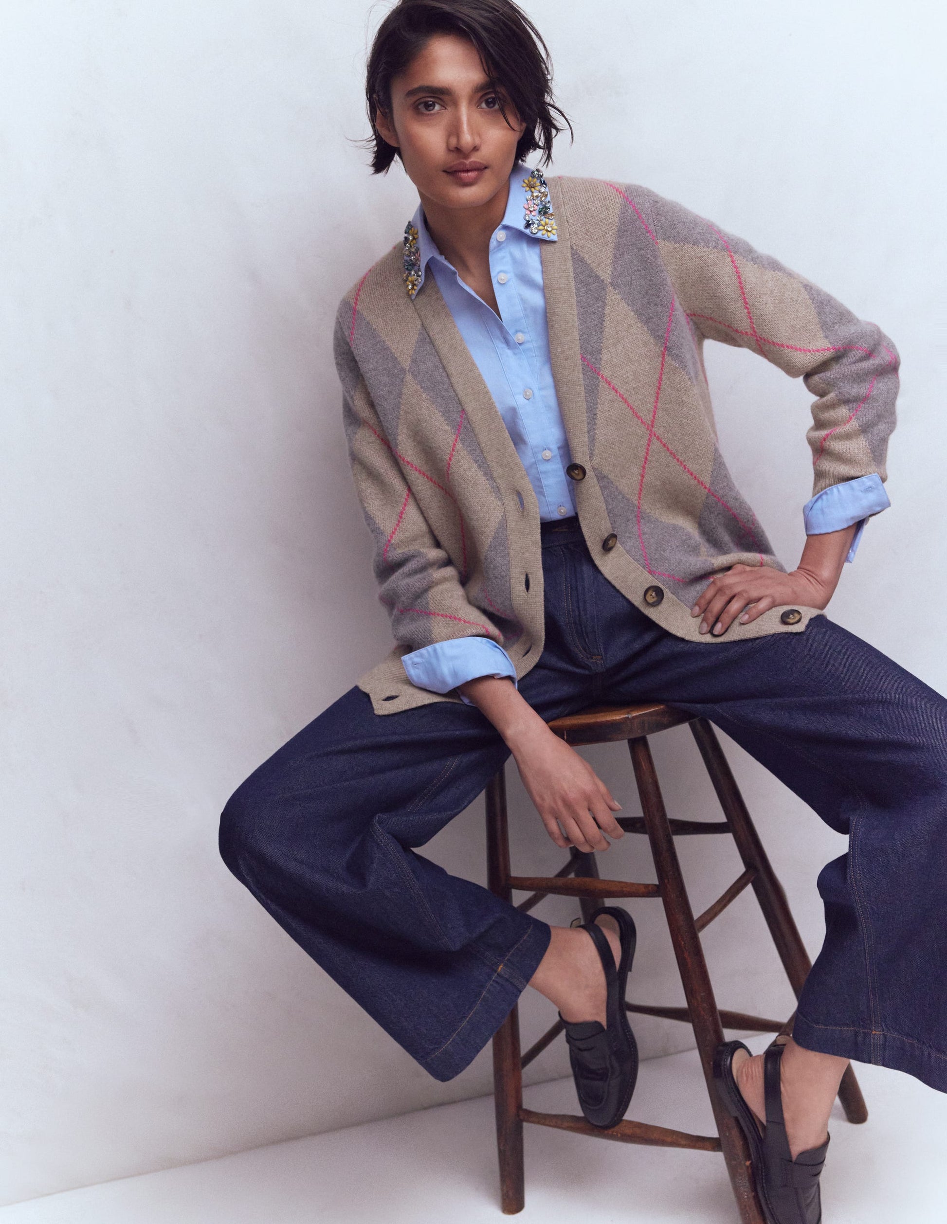 Quinn Boyfriend Cardigan-Neutral Argyle-6