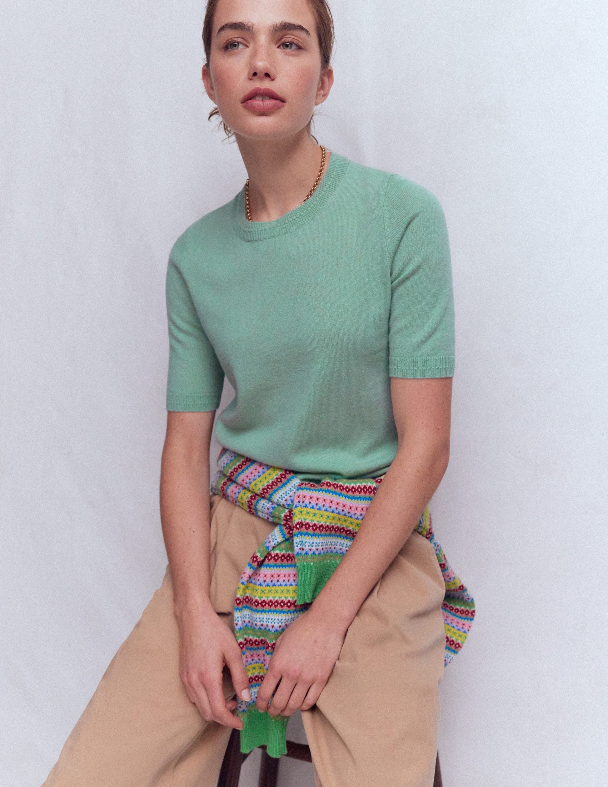 Eva Cashmere T-Shirt-Celadon Blue-1