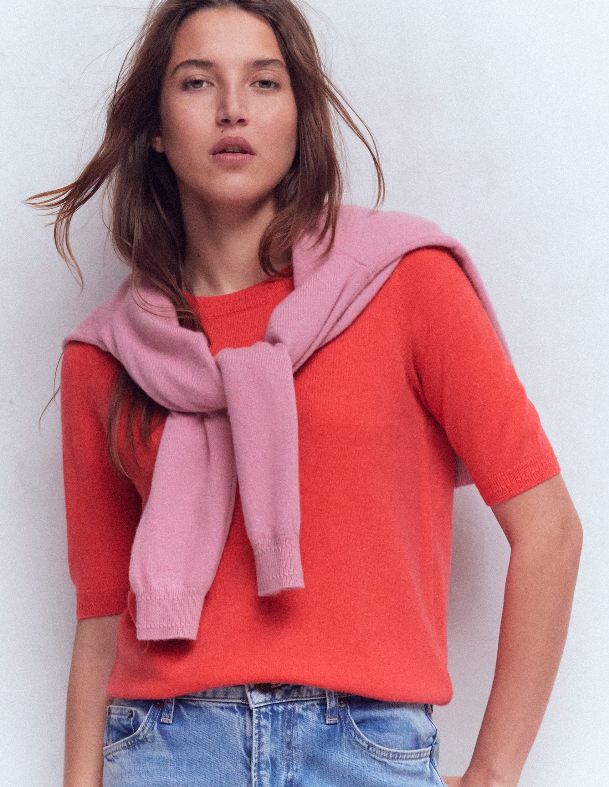 Eva Cashmere T-Shirt-Fiery Orange Melange-1