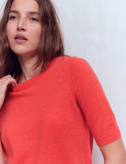 Eva Cashmere T-Shirt-Fiery Orange Melange-2