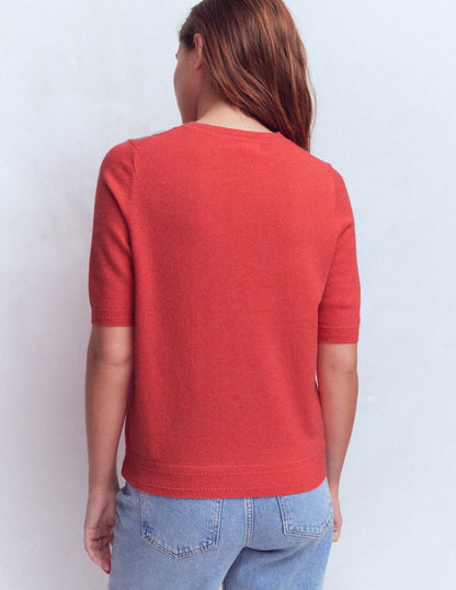 Eva Cashmere T-Shirt-Fiery Orange Melange-3
