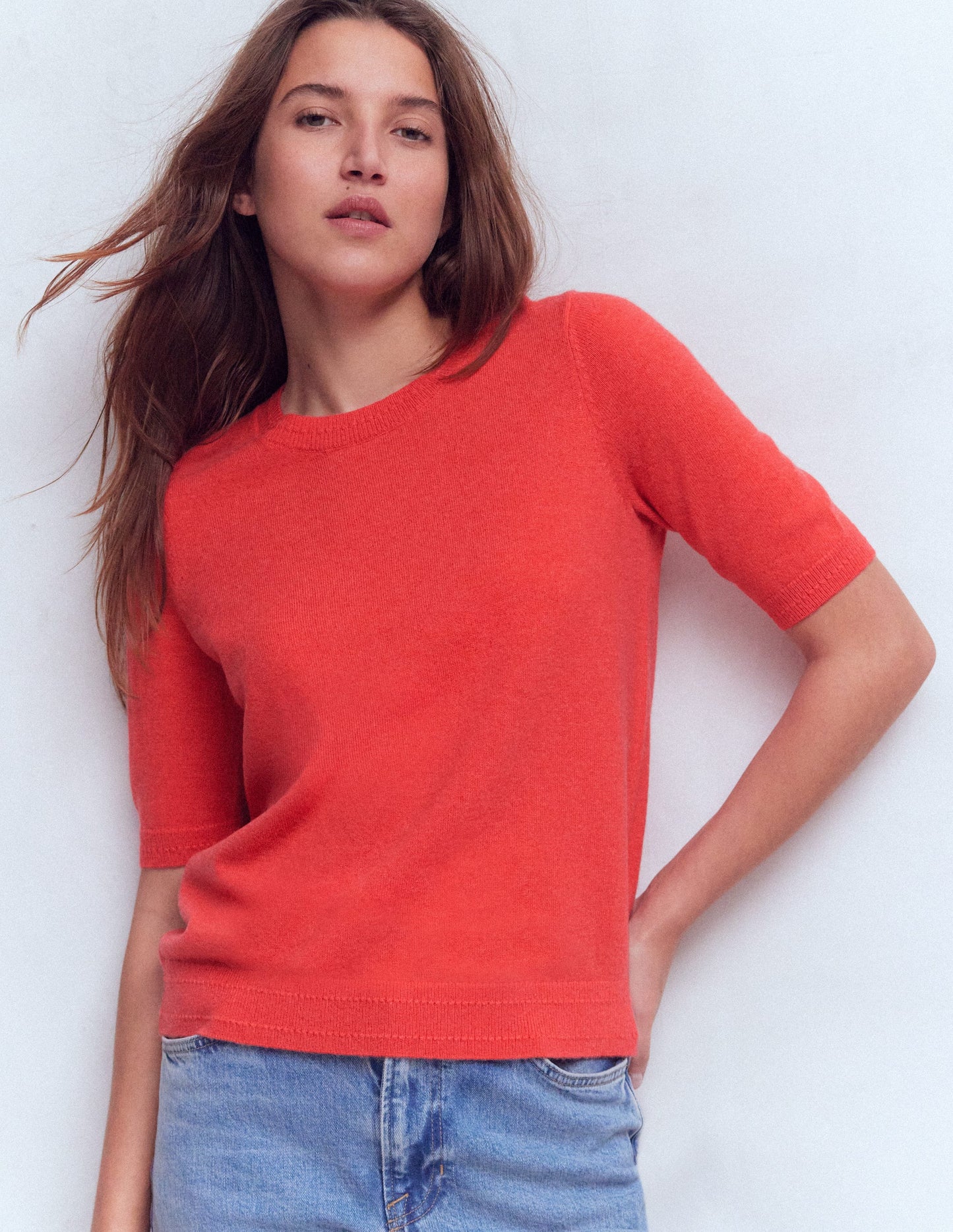 Eva Cashmere T-Shirt-Fiery Orange Melange