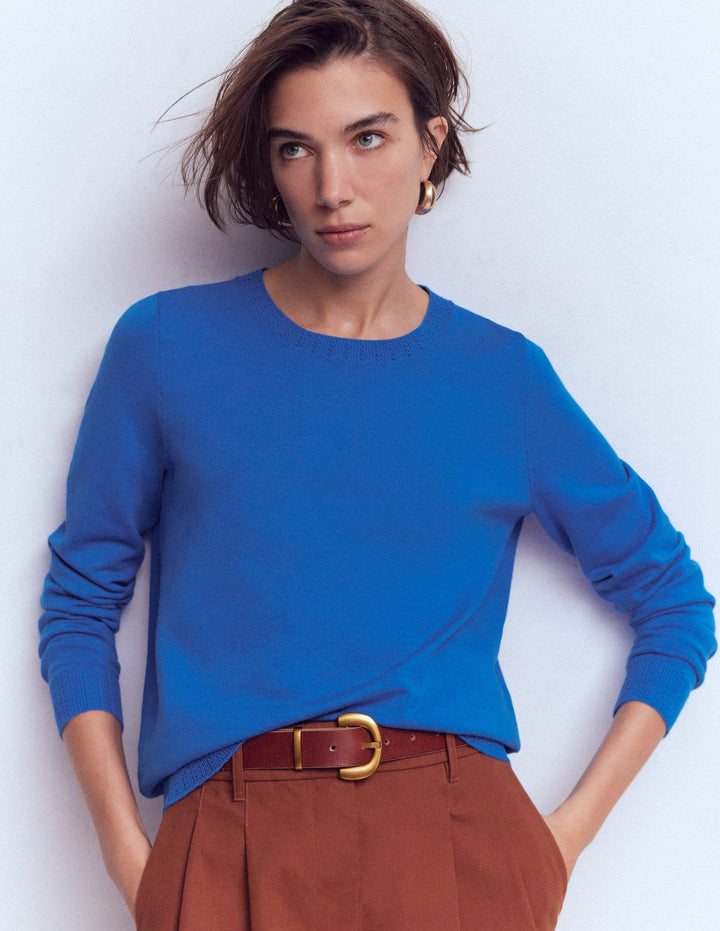 Emilia Cotton Crew Sweater-Kingfisher Blue