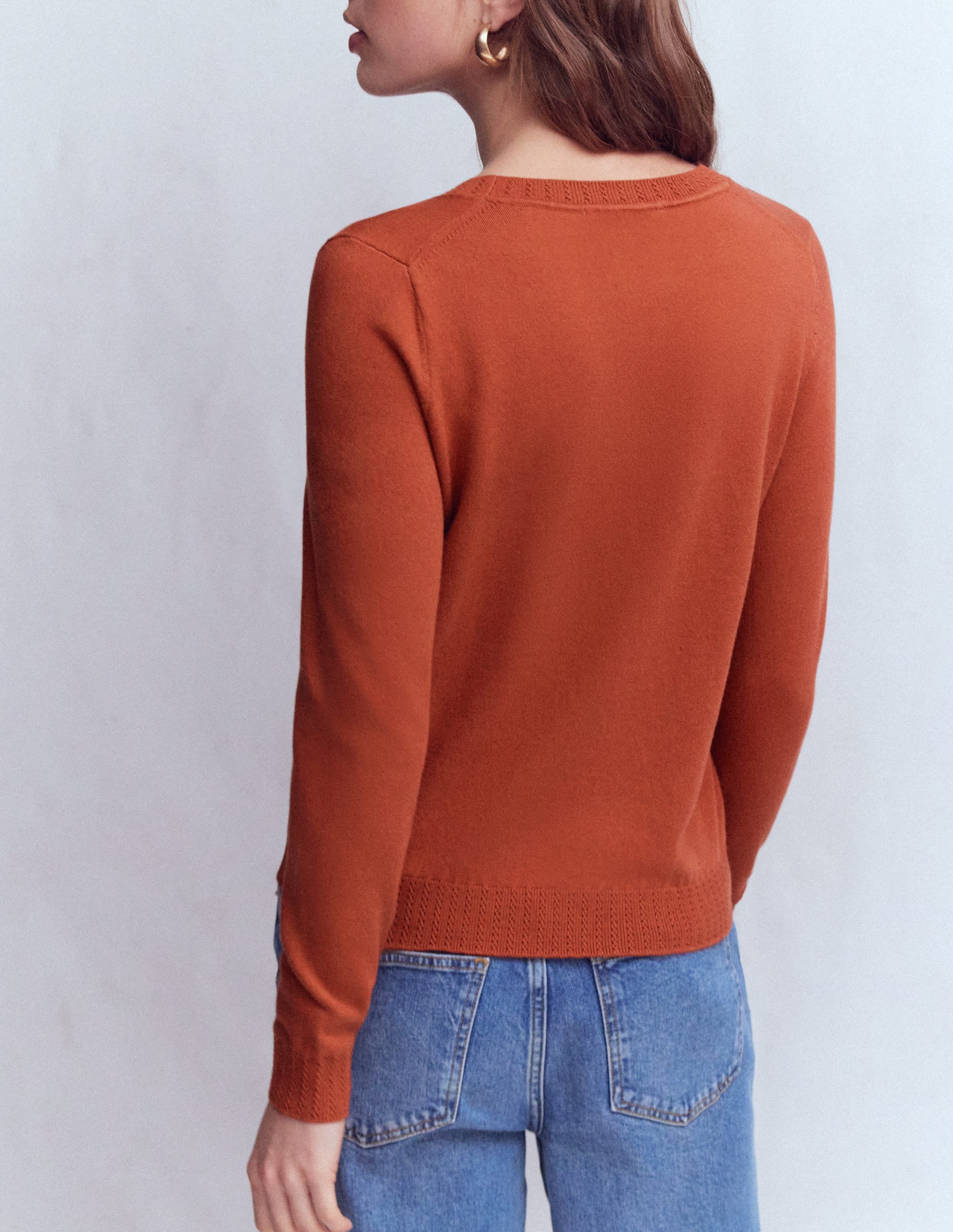 Emilia Cotton Crew Sweater-Roasted Chestnut Brown - Image 3