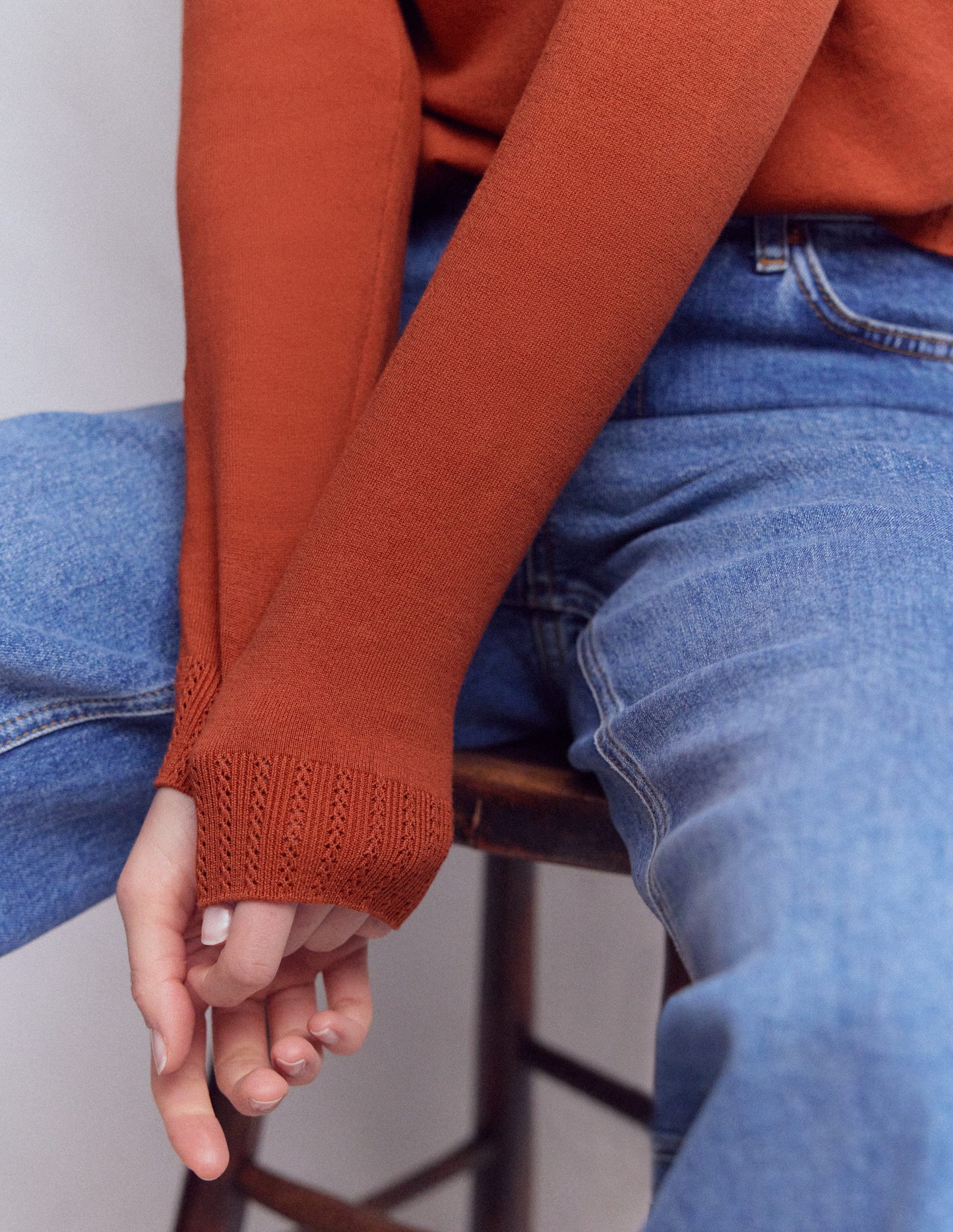 Emilia Cotton Crew Sweater-Roasted Chestnut Brown