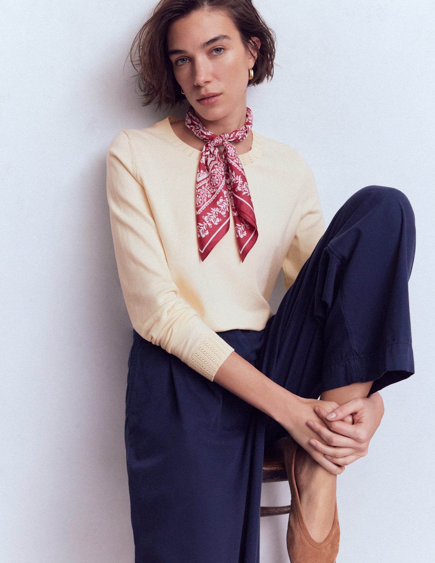 Emilia Cotton Crew Sweater-Warm Ivory