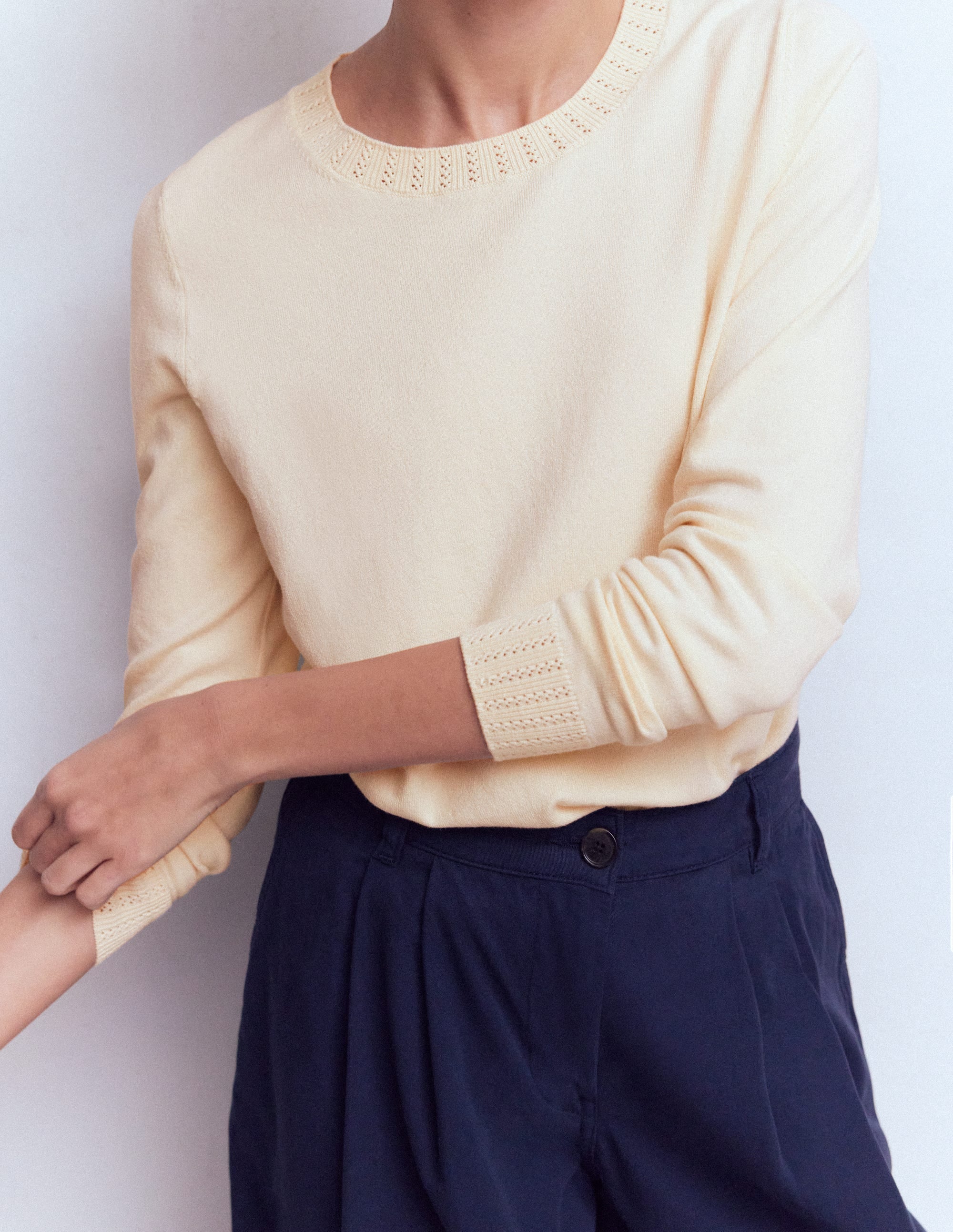 Emilia Cotton Crew Sweater-Warm Ivory - Image 2