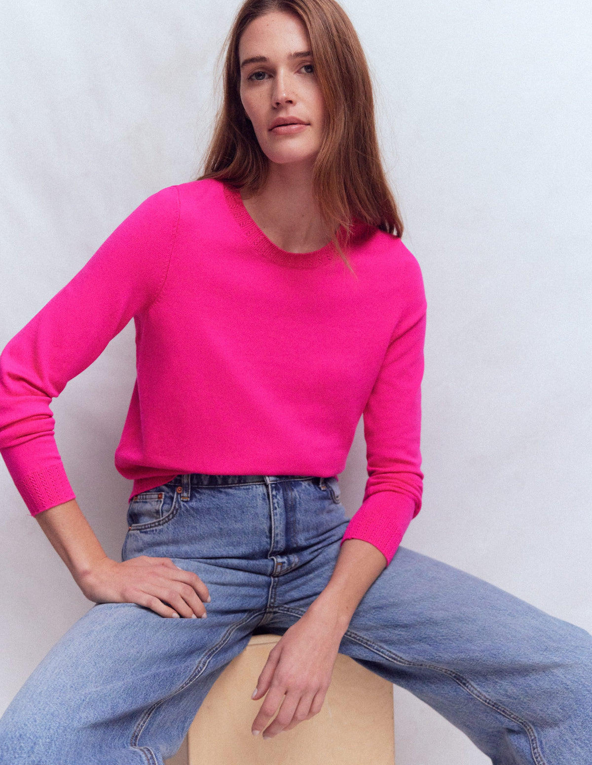 Emilia Cotton Crew Sweater-Pink Peony - Image 1