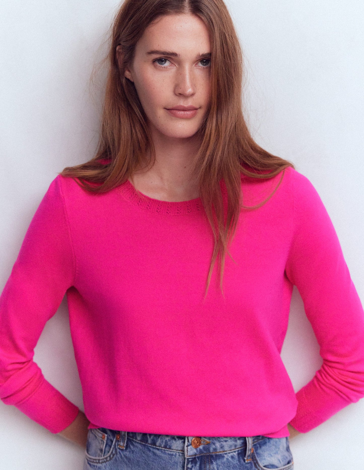 Emilia Cotton Crew Sweater-Pink Peony