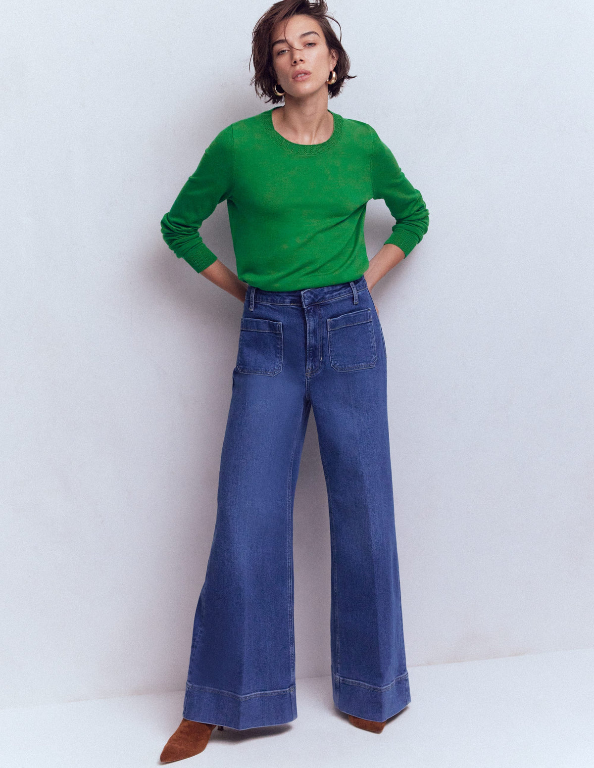 Emilia Cotton Crew Sweater-Rich Emerald - Image 1