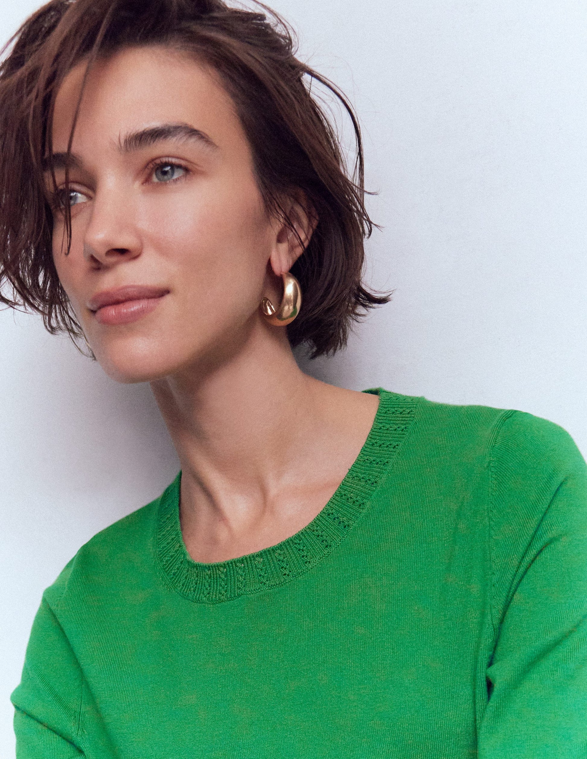 Emilia Cotton Crew Sweater-Rich Emerald-2