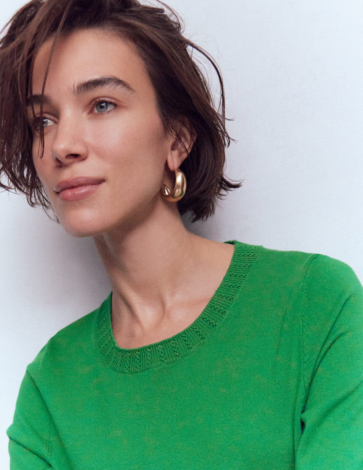 Emilia Cotton Crew Sweater-Rich Emerald - Image 2