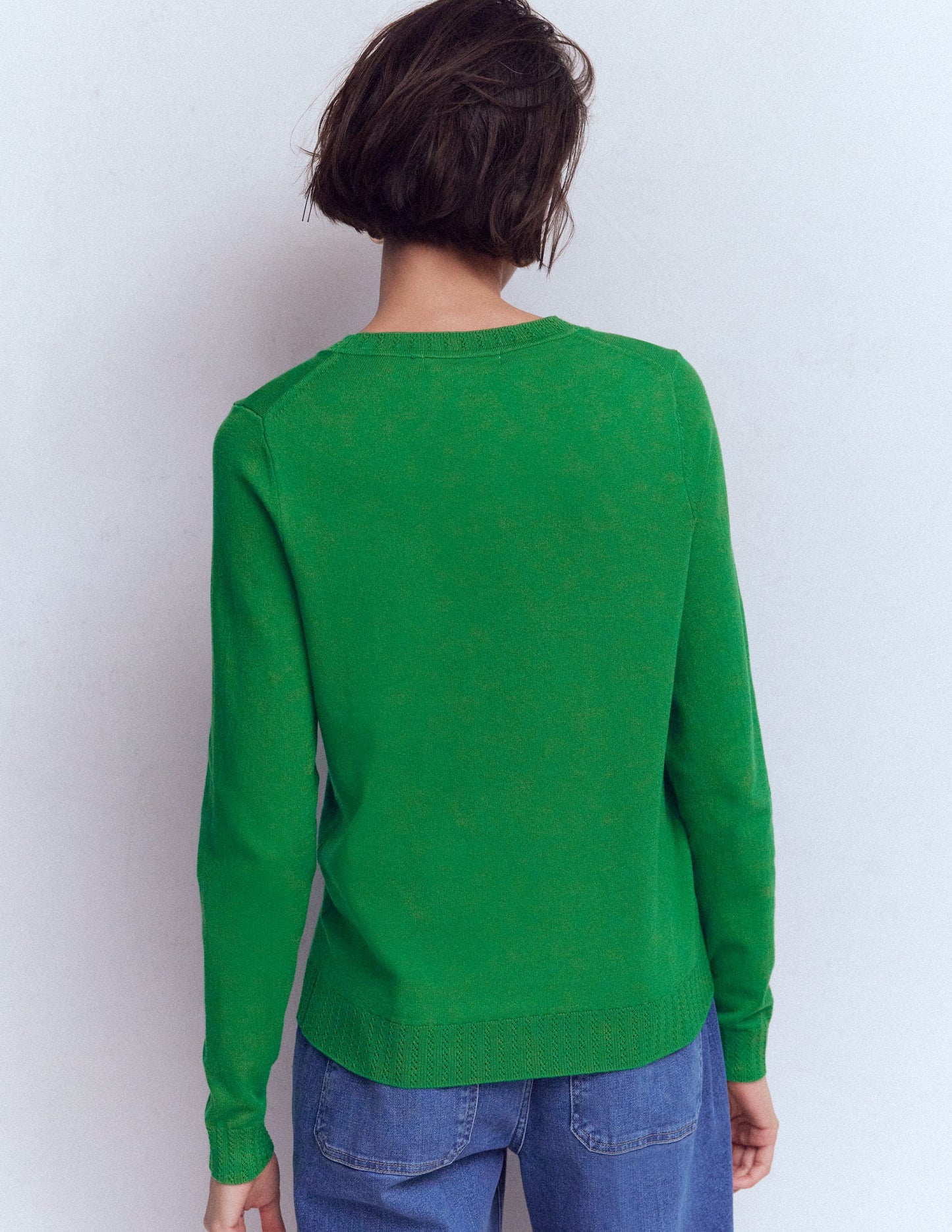 Emilia Cotton Crew Sweater-Rich Emerald