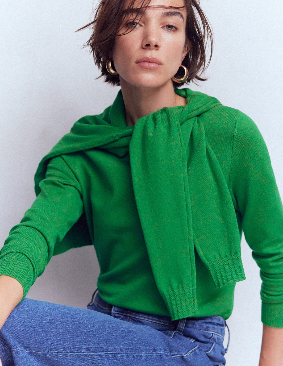 Emilia Cotton Crew Sweater-Rich Emerald - Image 4