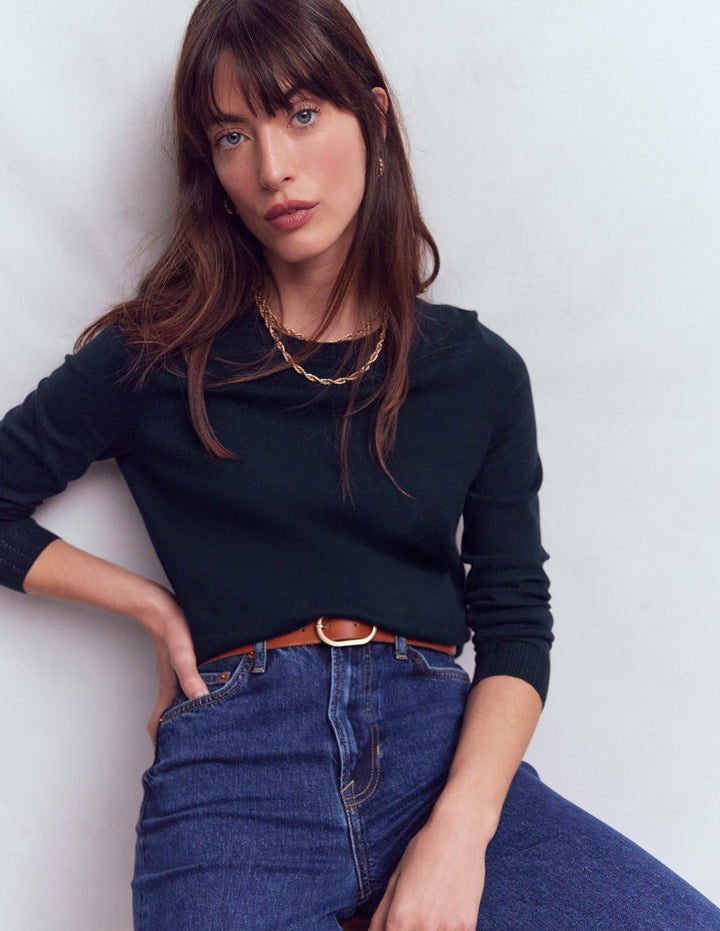 Emilia Cotton Crew Sweater-Navy