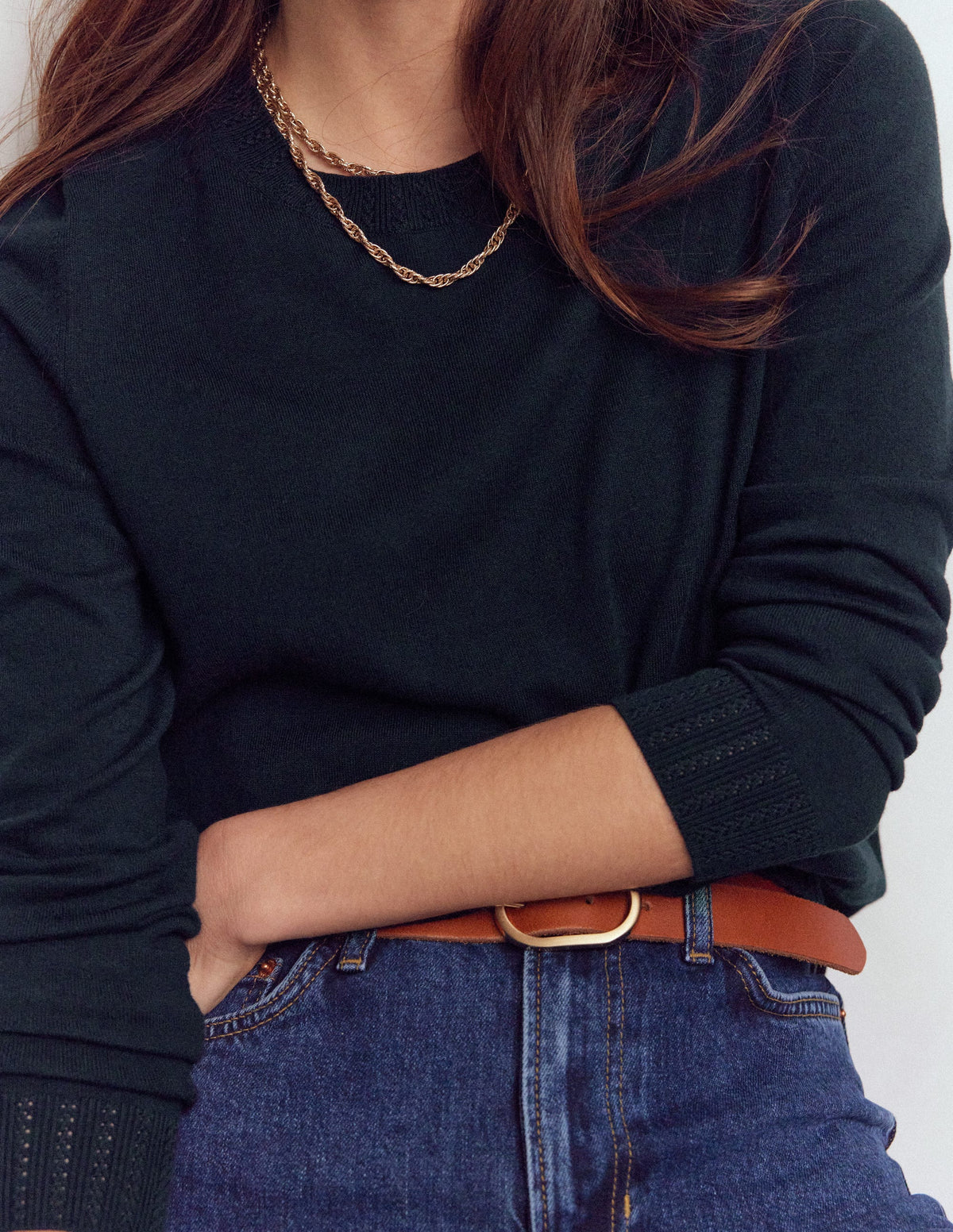 Emilia Cotton Crew Sweater-Navy - Image 2