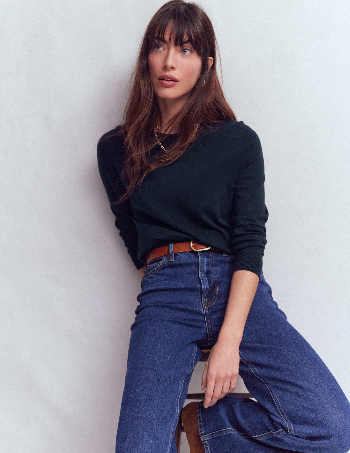 Emilia Cotton Crew Sweater-Navy - Image 4