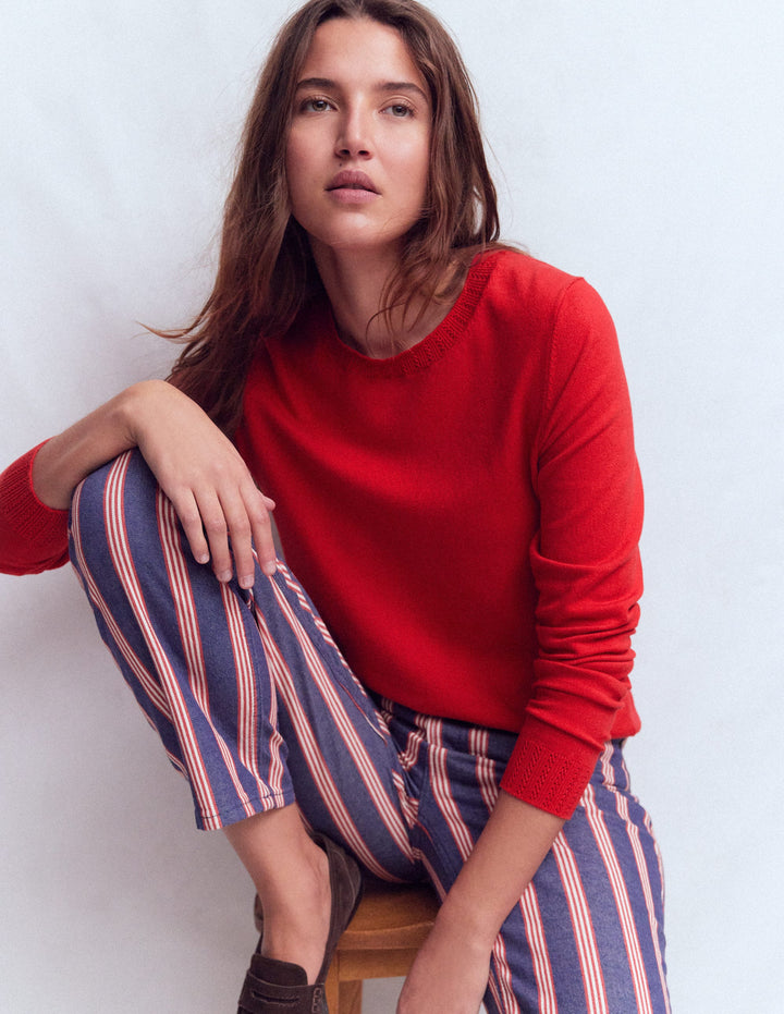 Emilia Cotton Crew Sweater-Salsa Red