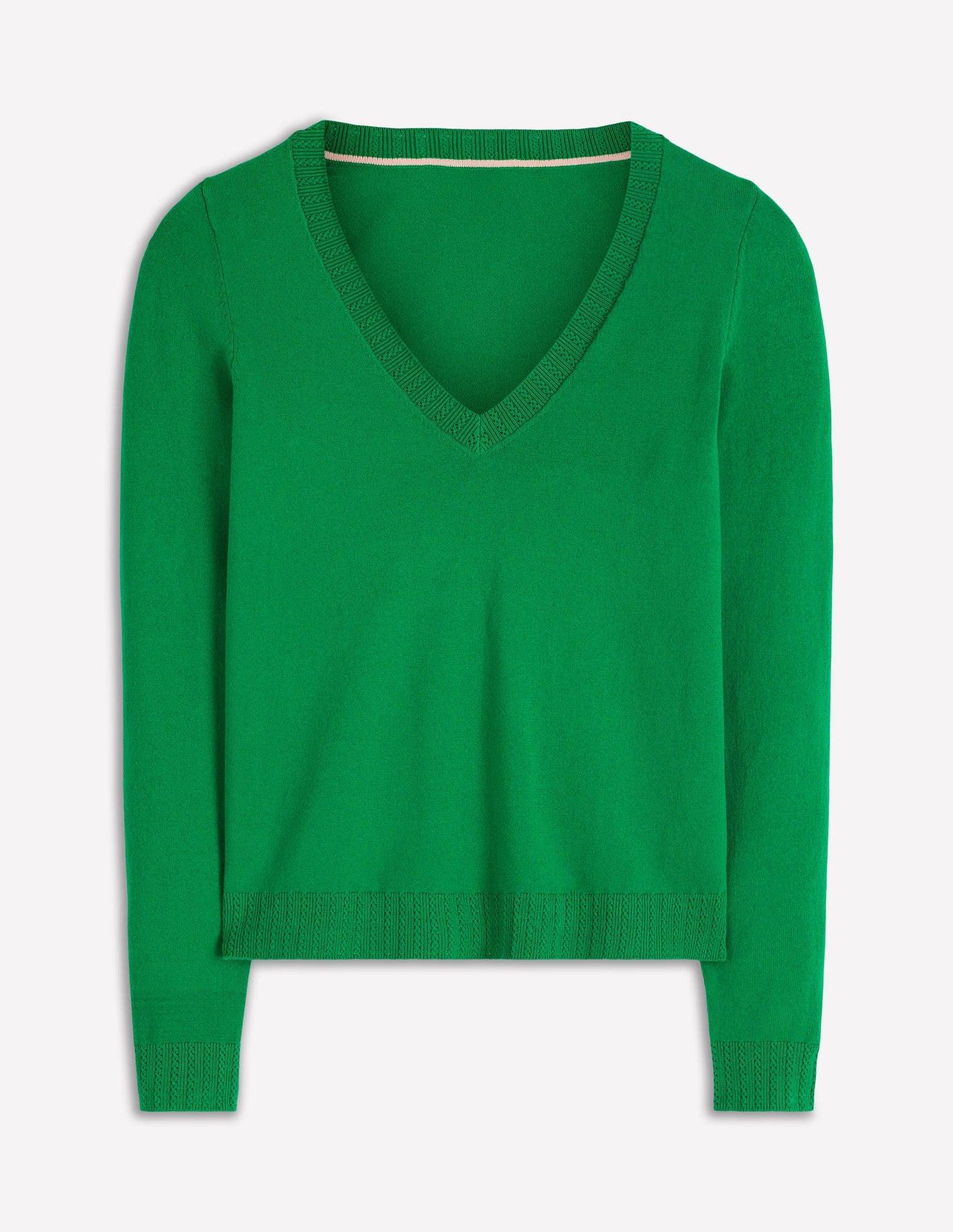 Emilia Cotton V Neck Sweater-Rich Emerald