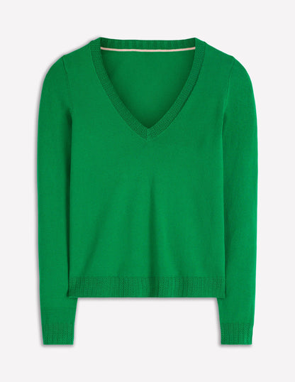 Emilia Cotton V Neck Sweater-Rich Emerald-5