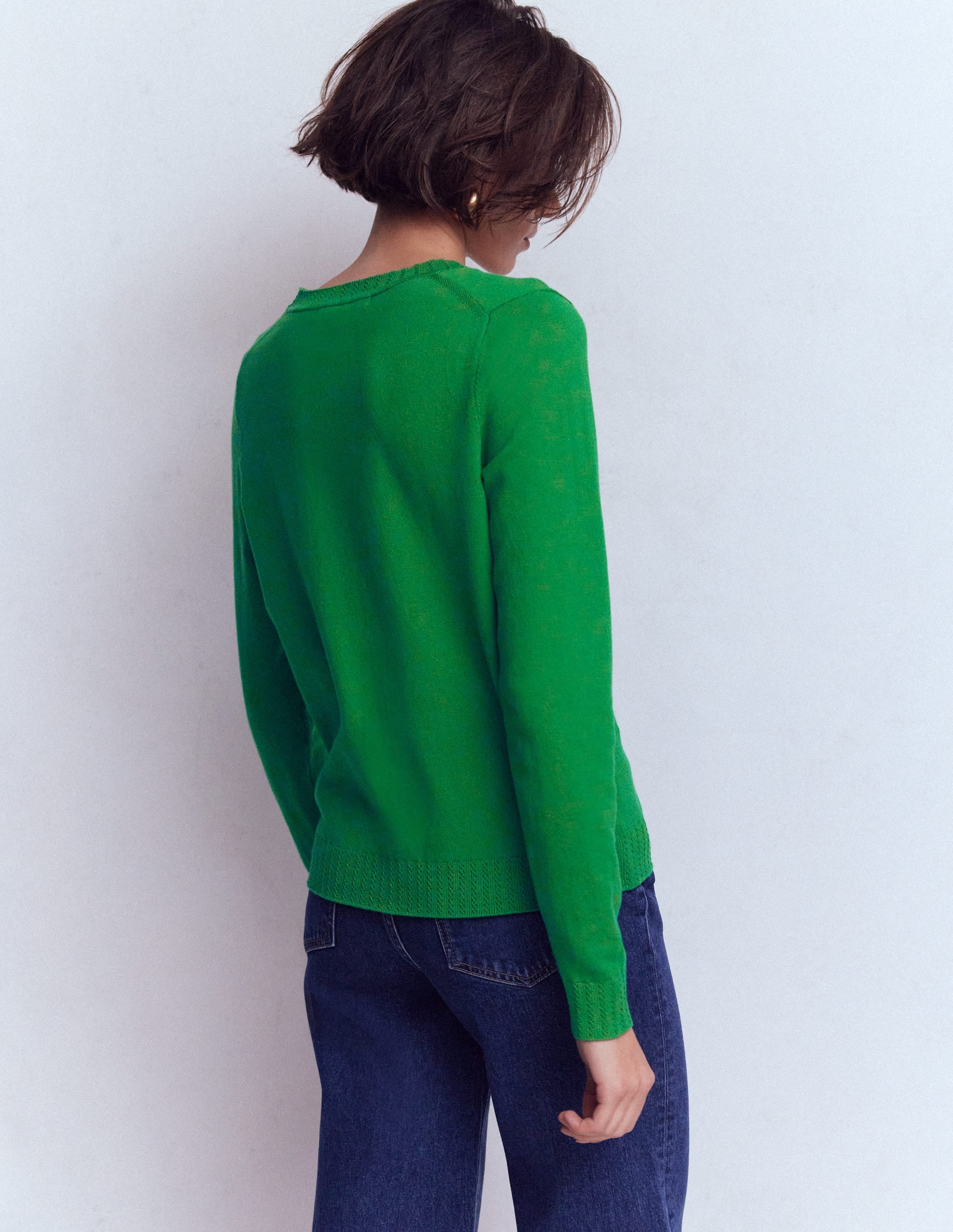 Emilia Cotton V Neck Sweater-Rich Emerald - Image 3