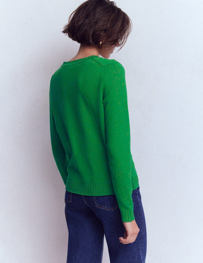 Emilia Cotton V Neck Sweater-Rich Emerald-3