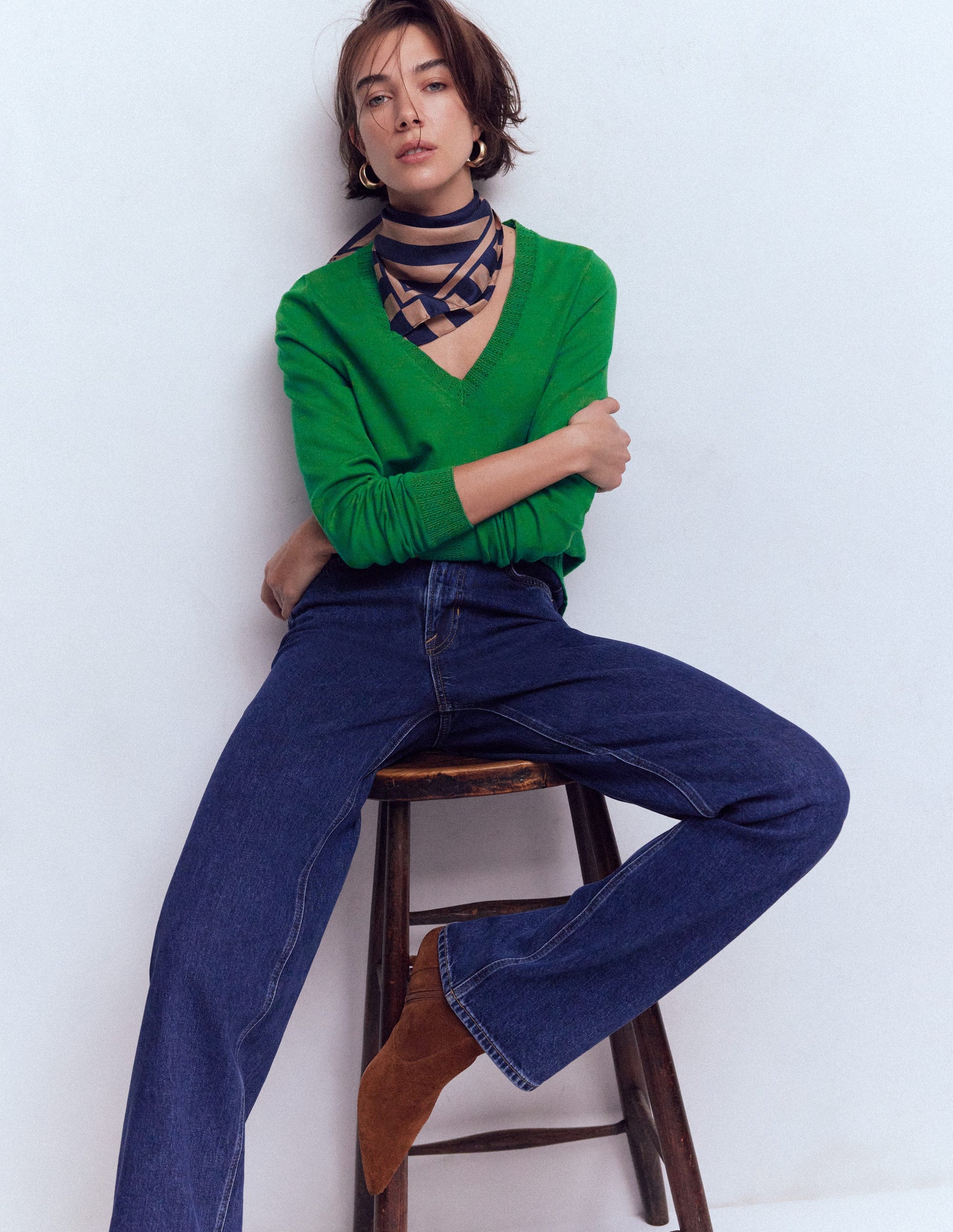 Emilia Cotton V Neck Sweater-Rich Emerald-4