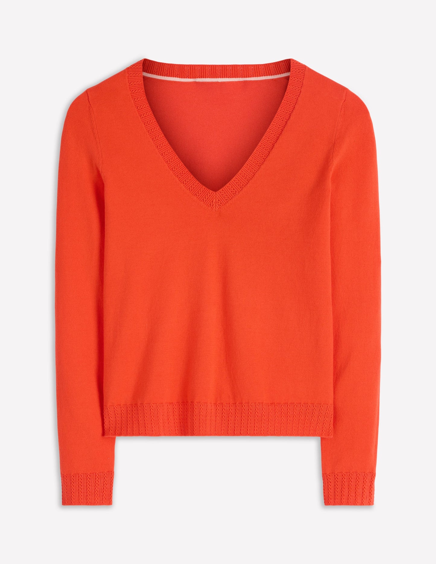 Emilia Cotton V Neck Sweater-Sunset Orange