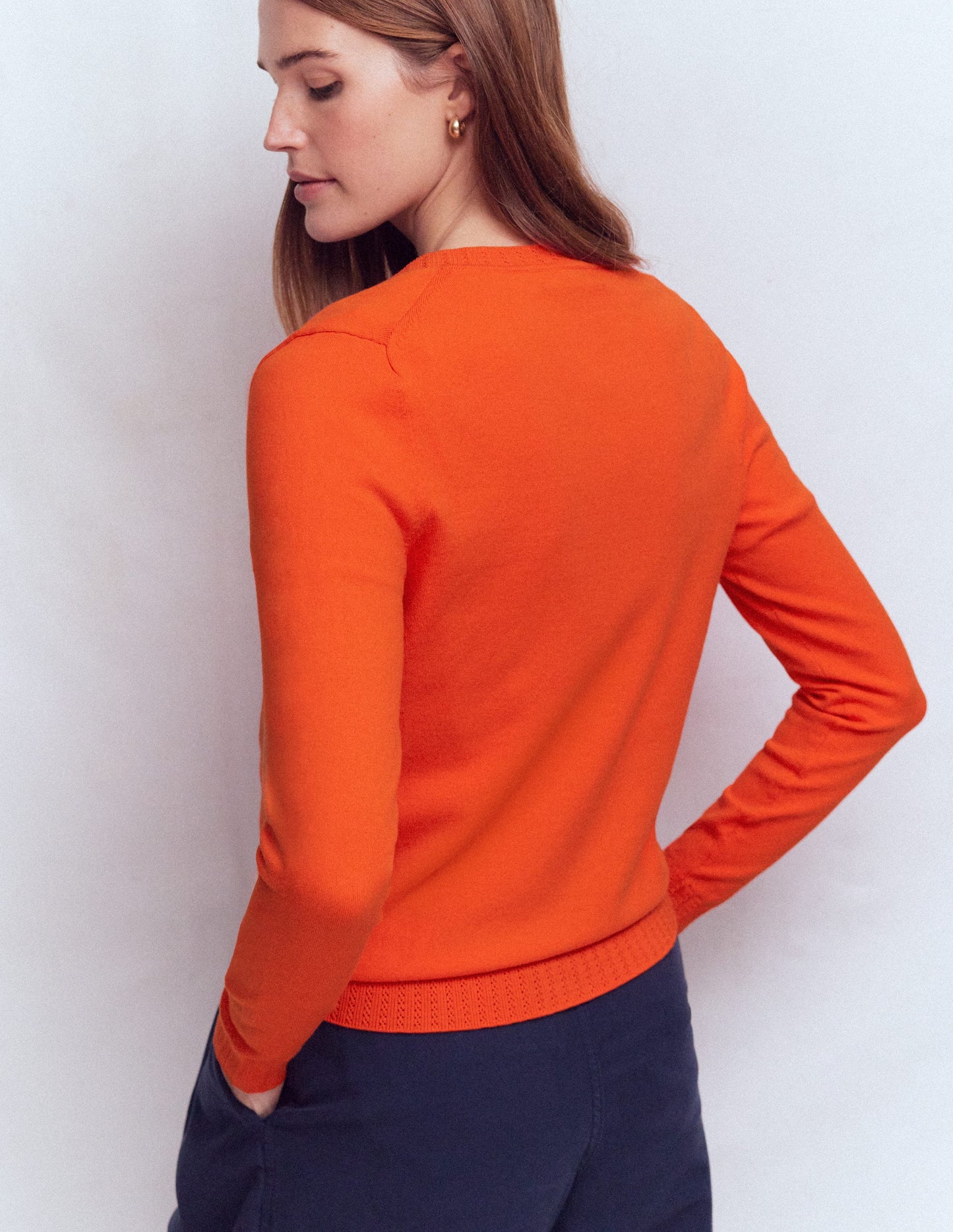 Emilia Cotton V Neck Sweater-Sunset Orange