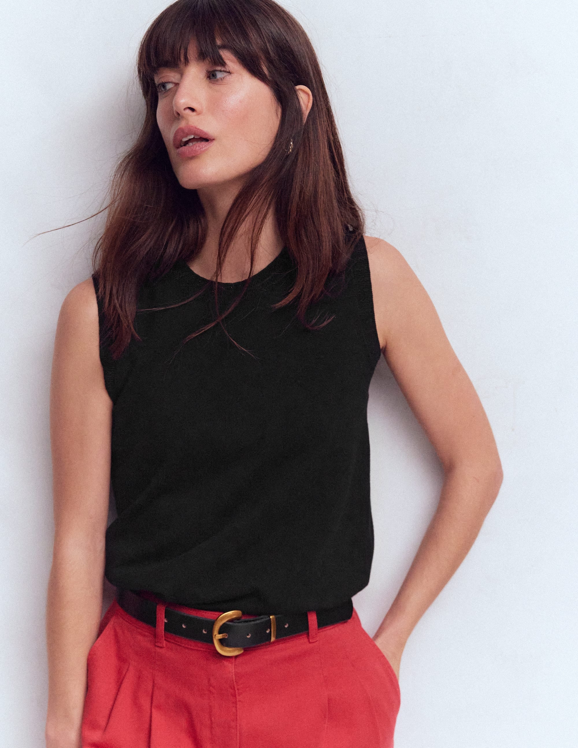 Emilia Cotton Crew Neck Vest-Black | Boden USA
