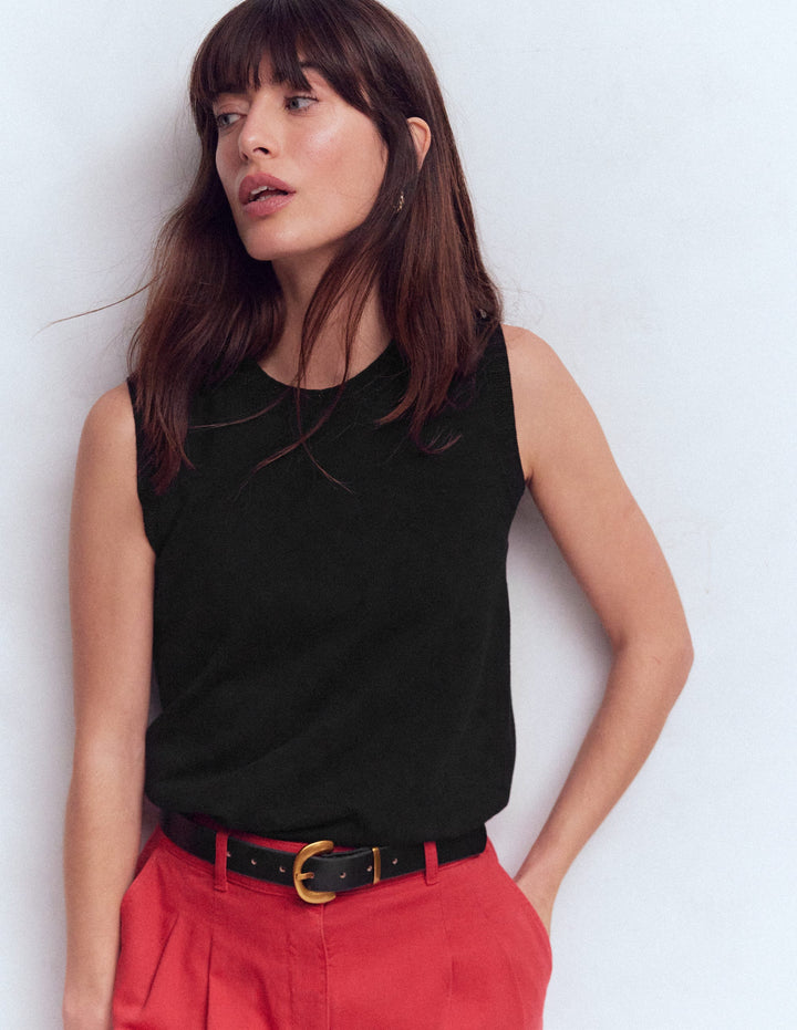 Emilia Cotton Crew Neck Vest-Black