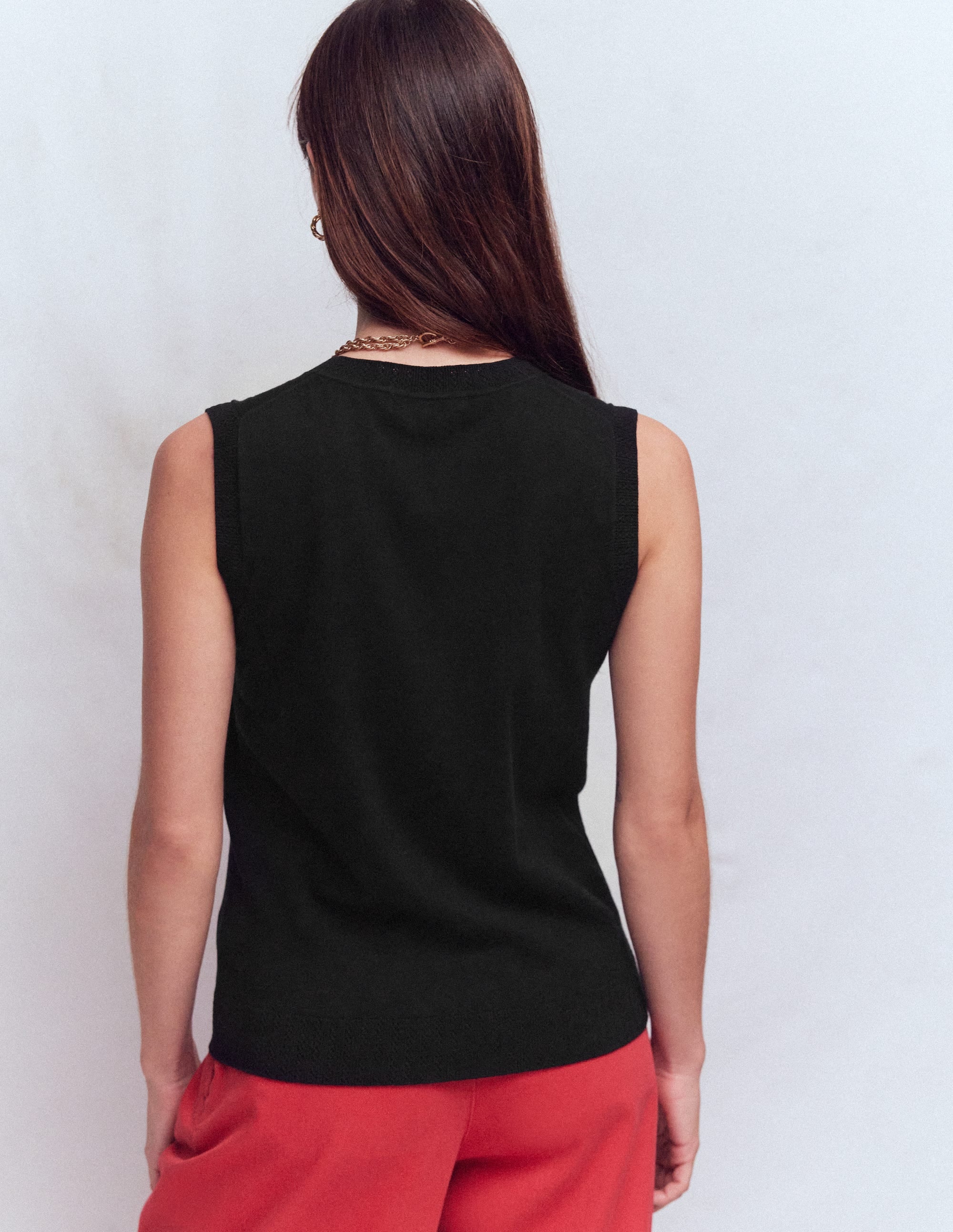 Emilia Cotton Crew Neck Vest-Black - Image 3