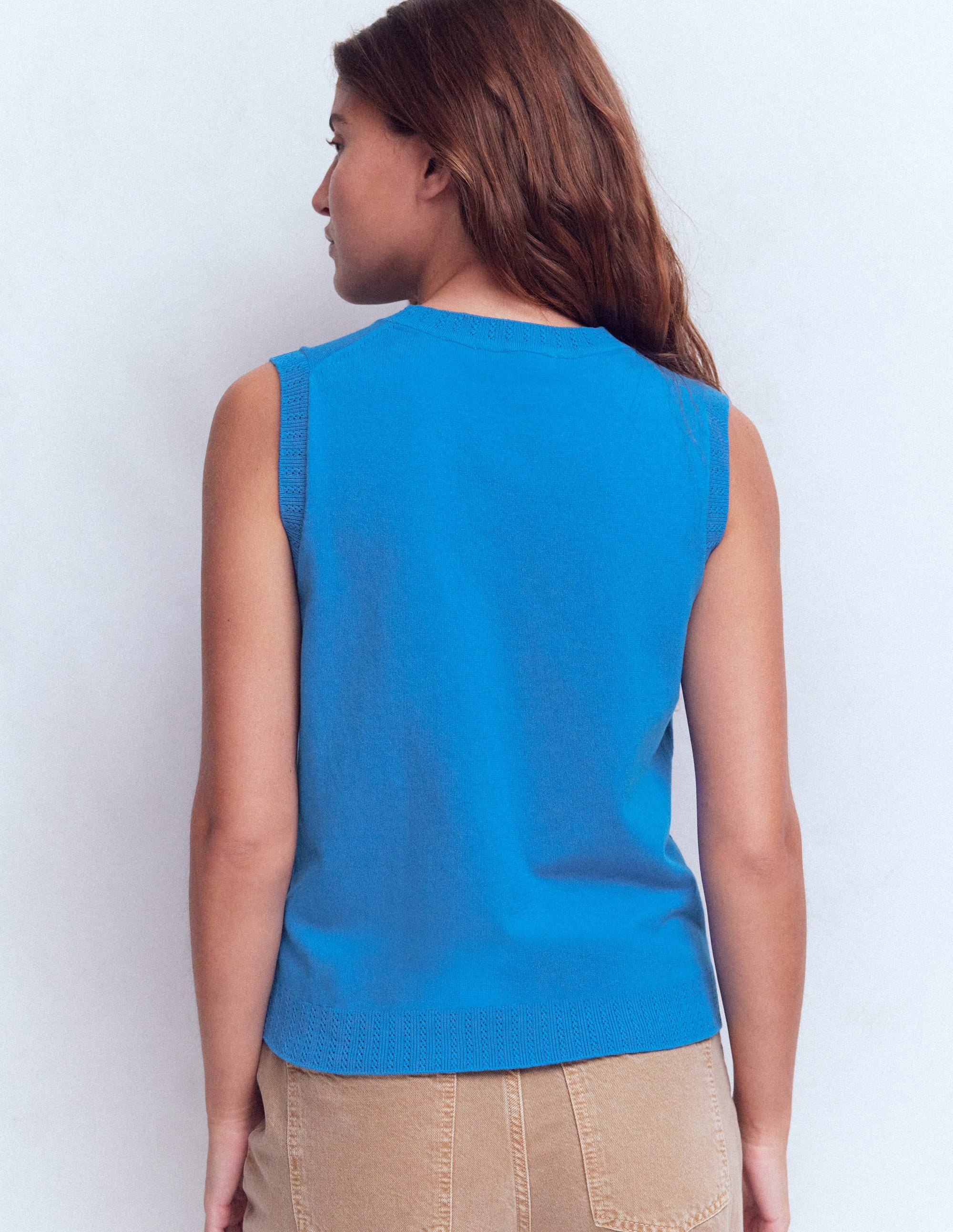 Emilia Cotton Crew Neck Vest-Kingfisher Blue - Image 3
