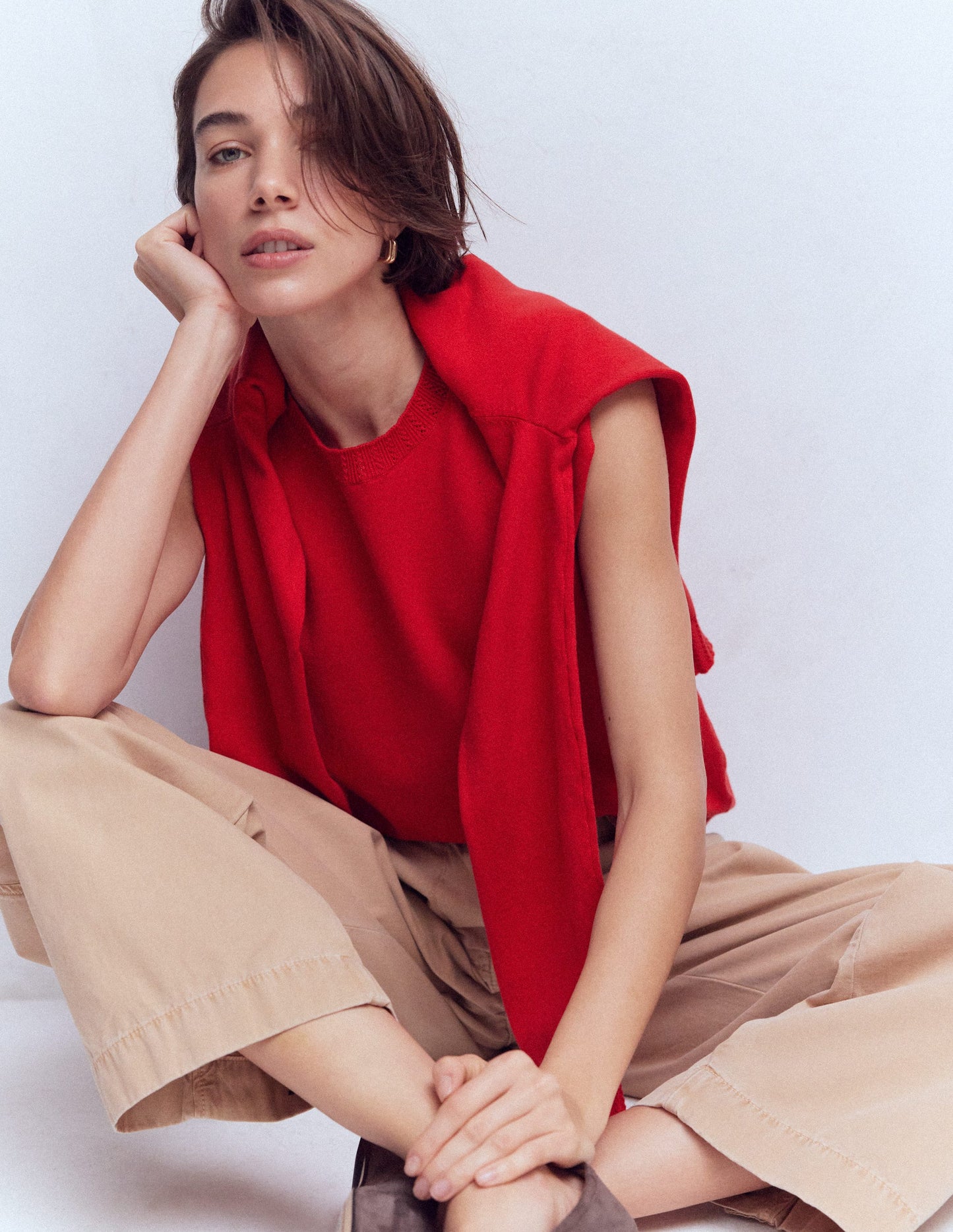 Emilia Cotton Crew Neck Vest-Salsa Red