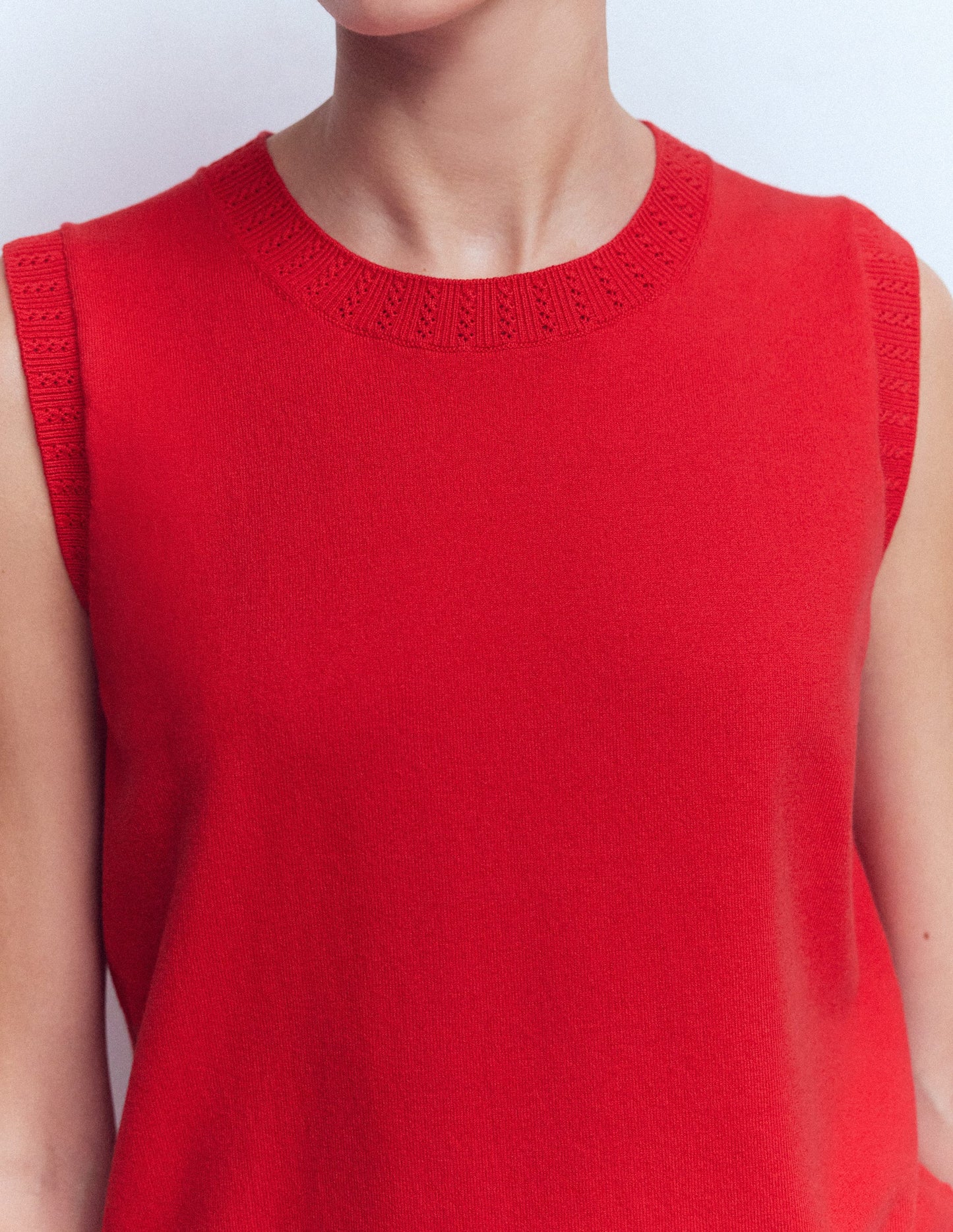 Emilia Cotton Crew Neck Vest-Salsa Red