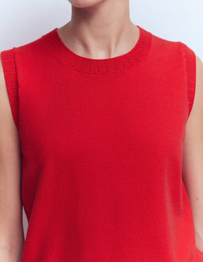 Emilia Cotton Crew Neck Vest-Salsa Red-2