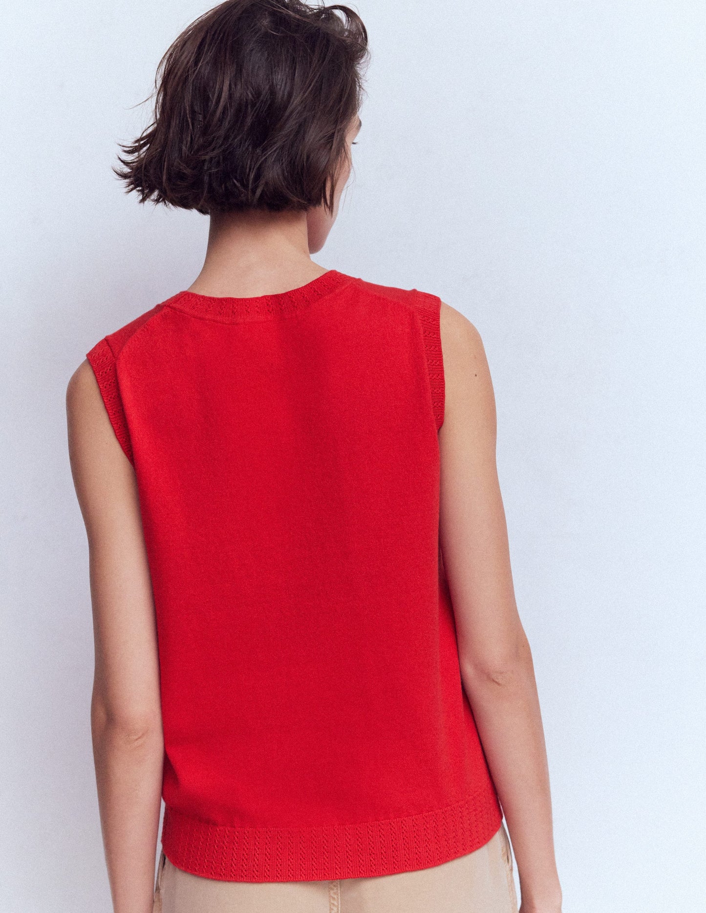 Emilia Cotton Crew Neck Vest-Salsa Red