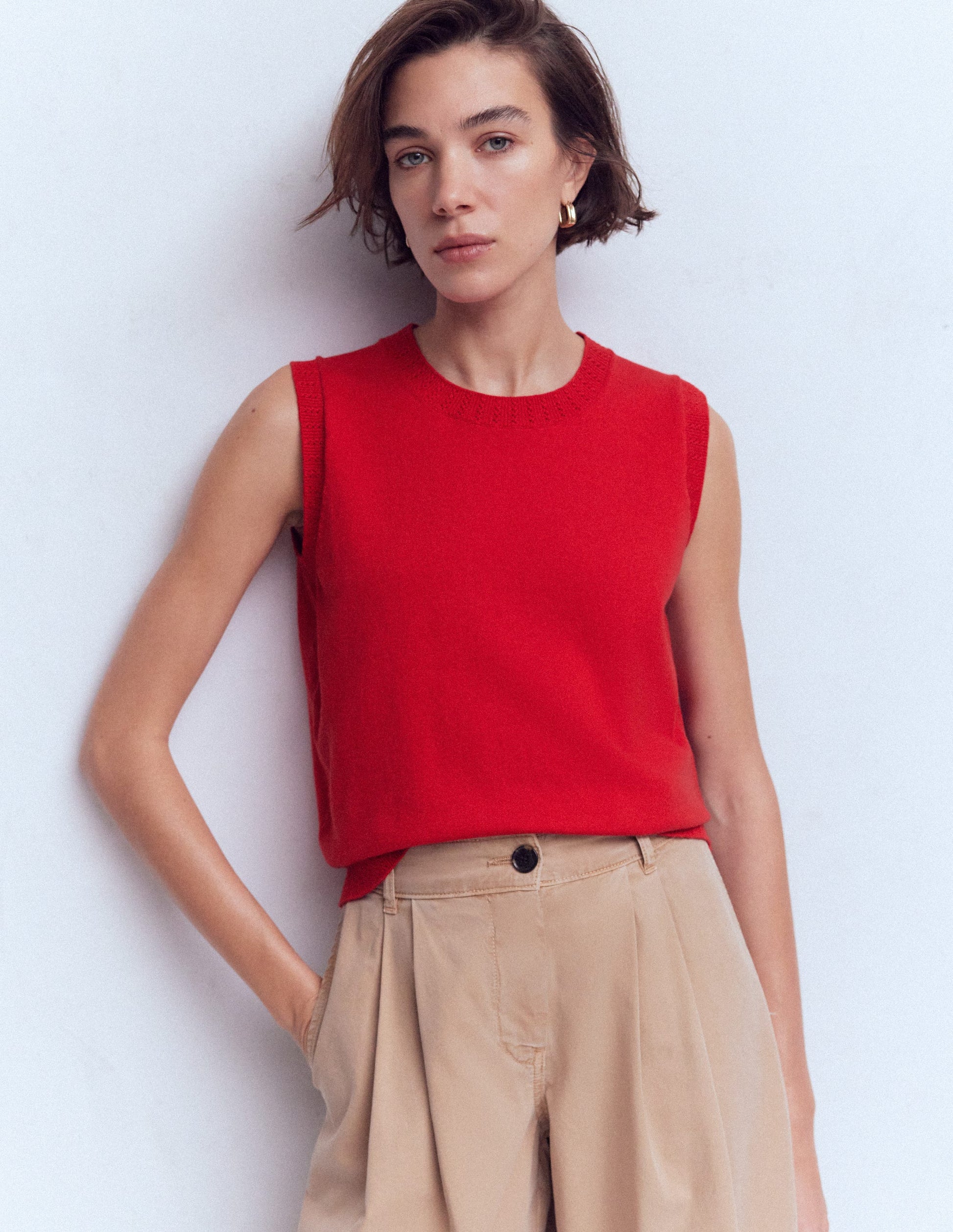 Emilia Cotton Crew Neck Vest-Salsa Red-4
